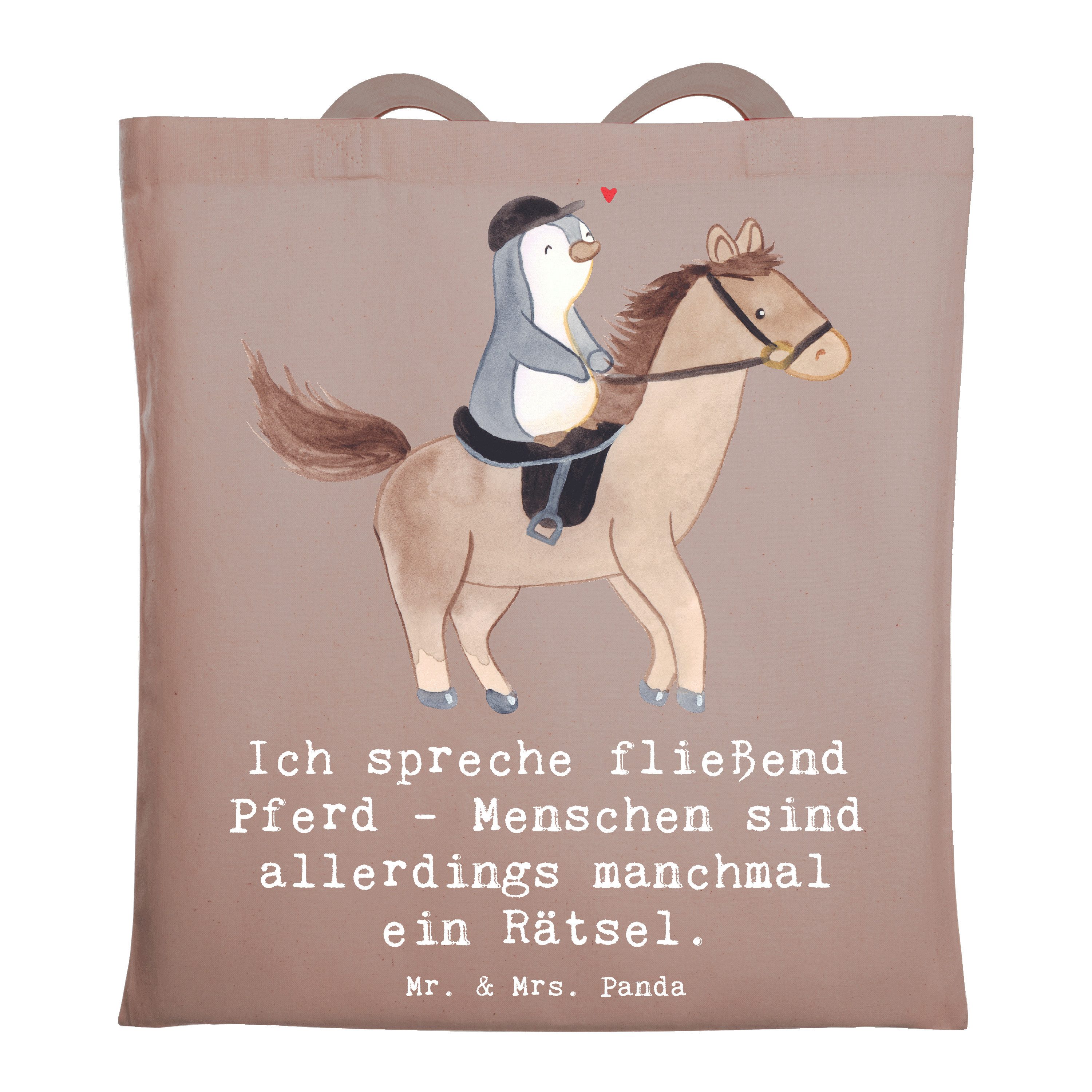 Mr. & Mrs. Panda Tragetasche Reiten und Rätsel - Braun Pastell - Geschenk, Pferde, Kommunikation, (1-tlg), Cross Stitching Griffe