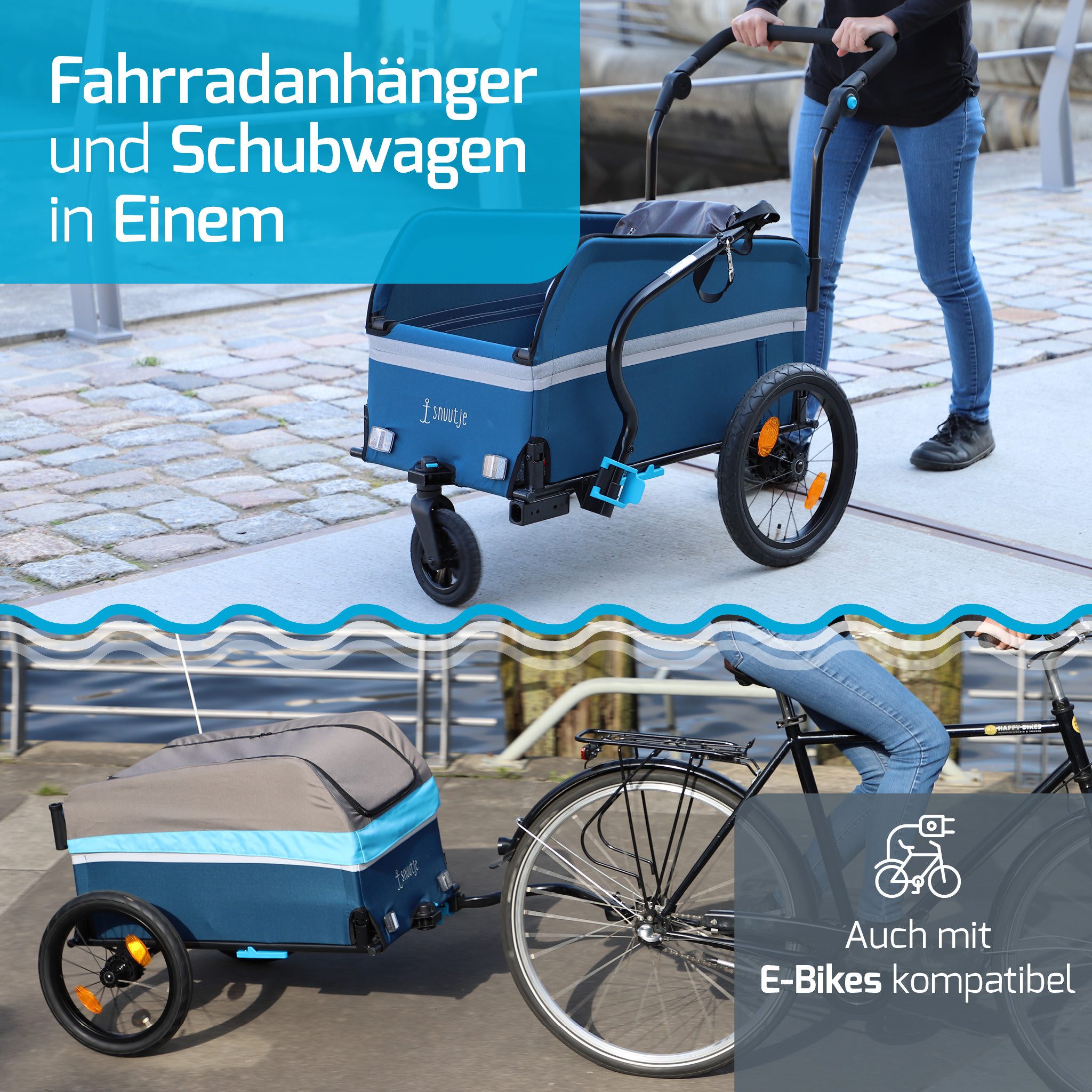 snuutje family items bicycle cargo trailer, bicycle trailer up to 40 kg, optionally with handcart accessories, folds flat, suitable for e-bikes