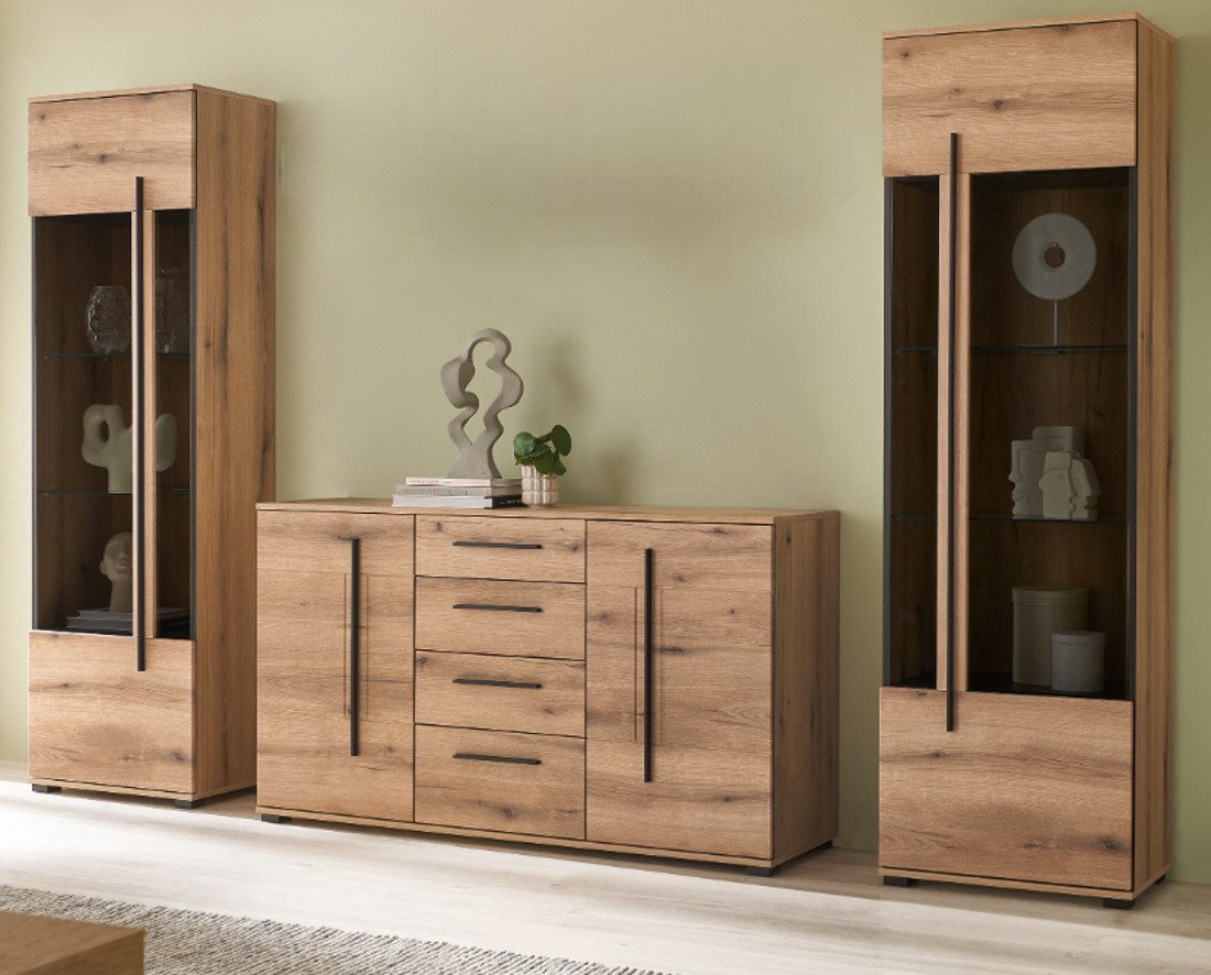 Furn.Design Wohnwand Design-D, (Schrankwand 3-teilig in Evoke Eiche Dekor, 290 x 200 cm), mit Soft-Close-Funktion