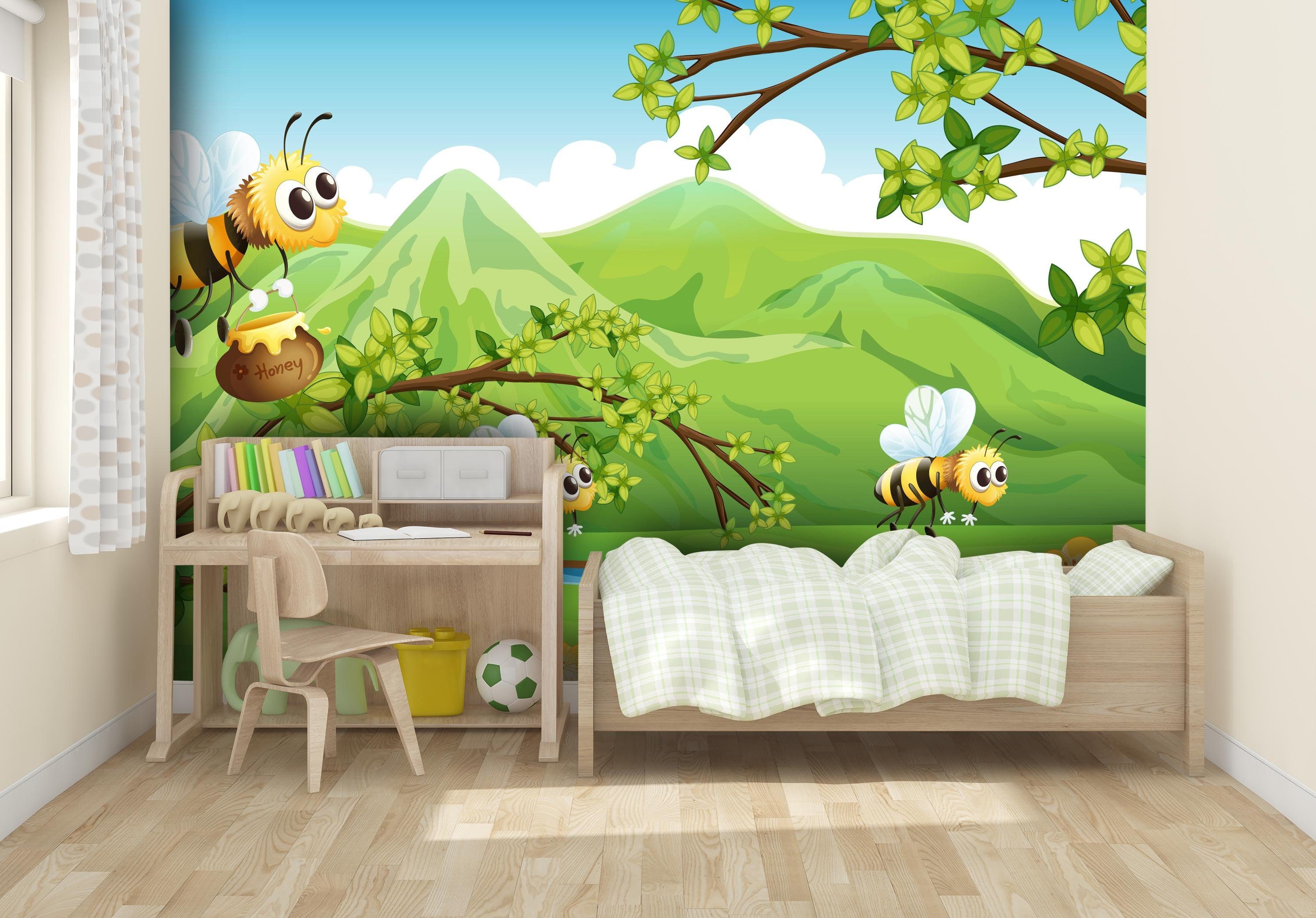 wandmotiv24 Fototapete Kinderzimmer Honigbienen, Vliestapete Motivtapete, matt, glatt, Wandtapete