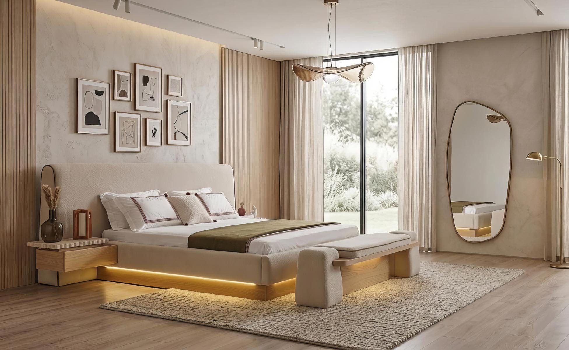 JVmoebel Bettbank Bettbank Sitzbank Modern Beige Edel Luxus Design Schlafzimmer Bank LED, Made in Europa