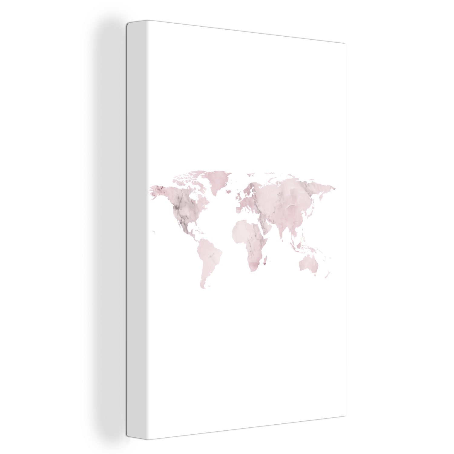OneMillionCanvasses® Leinwandbild Weltkarte - Marmor - Rosa, (1 St), Leinwandbild fertig bespannt inkl. Zackenaufhänger, Gemälde, 20x30 cm