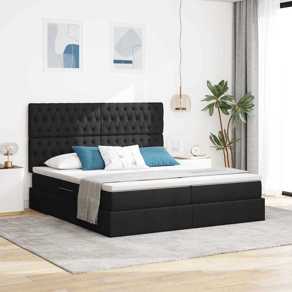 furnicato Stauraumbett Aufbewahrungsbett mit Kopfteil 200 x 200 cm Schwarz (1-tlg), Hydraulischer Liftmechanismus für Stauraum-Bett für den Innenbereich