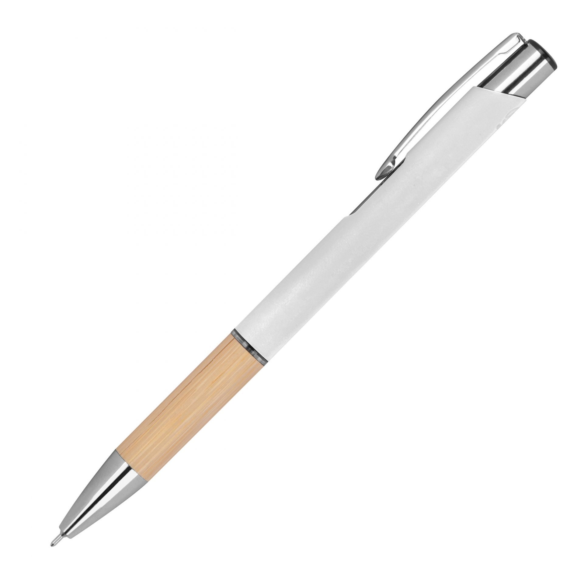 Easy Gifts Gelschreiber Gelschreiber aus Metall und Bambus-Holz / Farbe: weiß