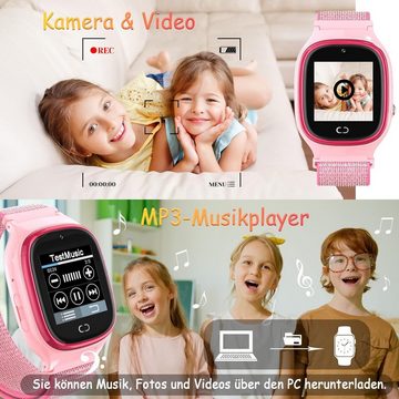 PTHTECHUS Video Player Junge Mädchen Uhr 3-12 Jahre altes Geschenk Smartwatch (1.44 Zoll), mit Zwei-Wege Anruf MP3 Musik Player Spiel Schrittzähler Kamera Wecker