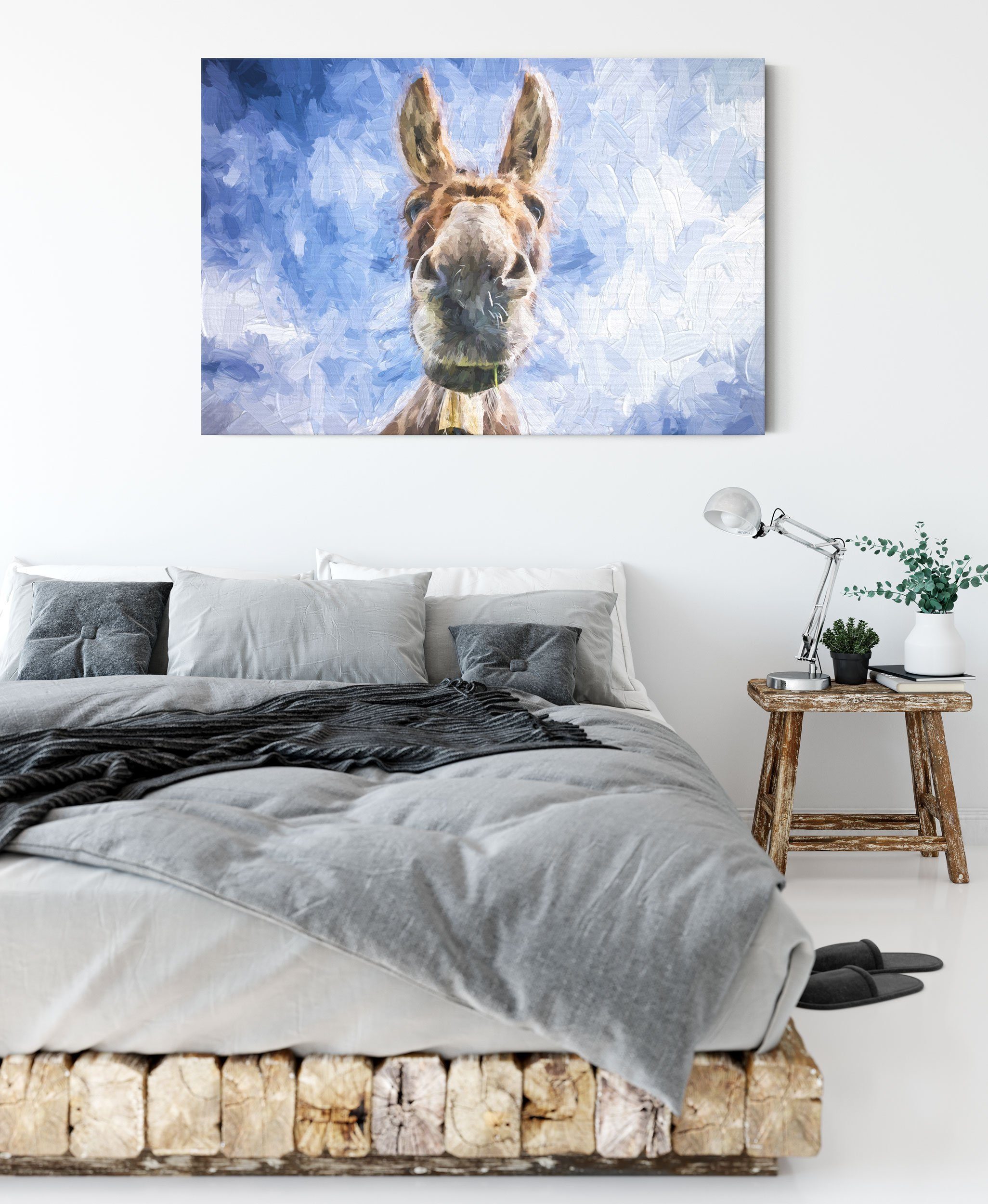 Pixxprint Leinwandbild Zackenaufhänger Lustiger Esel Esel (1 St), Kunst, inkl. Lustiger bespannt, fertig Leinwandbild Kunst