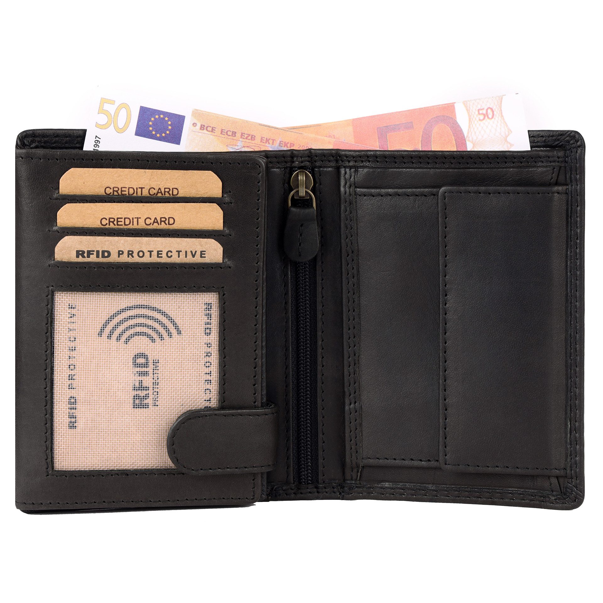 Benthill Geldbörse Herren Echt Leder Portemonnaie RFID Gelbeutel mit vielen Kartenfächer, RFID-Schutz Kartenfächer Münzfach – Bild 3 von 5