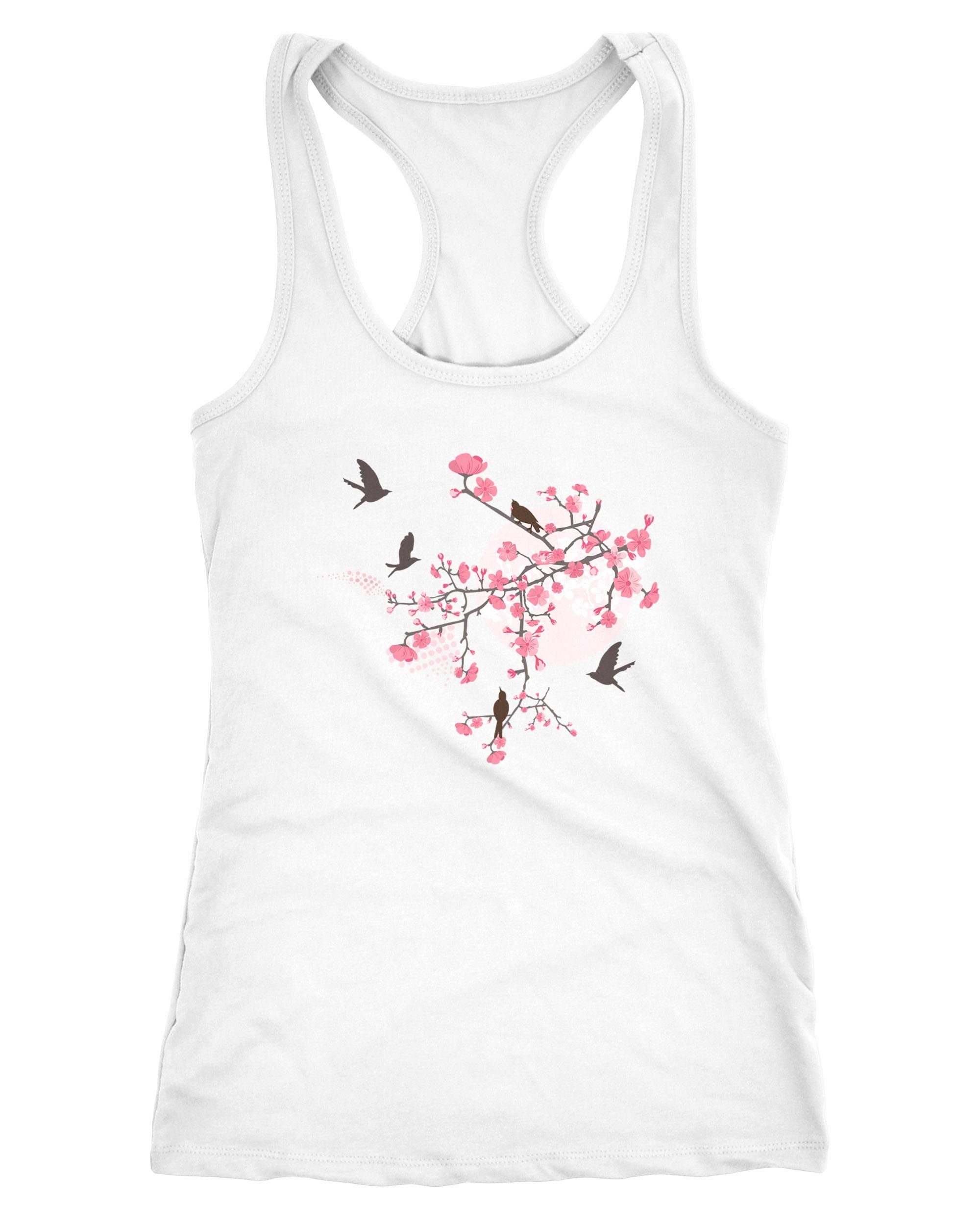 Neverless Tanktop Damen Tank-Top Cherry Tree Birds Kirschblüten Vögel Racerback