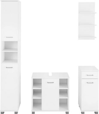 Schildmeyer Badmöbel-Set Mobes, (Set, 4-St), Hochschrank, Waschbeckenunterschrank, Unterschrank und Wandregal