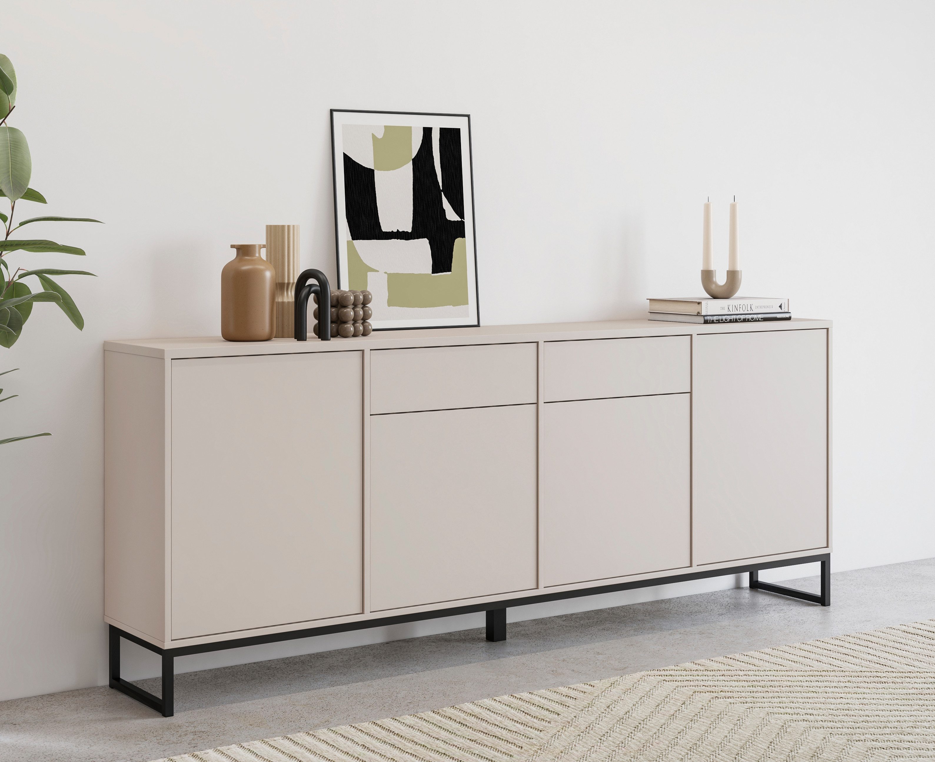 Home affaire Sideboard Alto, Breite 208,5 cm, grifflose Kommode 4 Türen/2 Schubkästen., Schubladenschrank mit viel Stauraum, Einlegeböden …