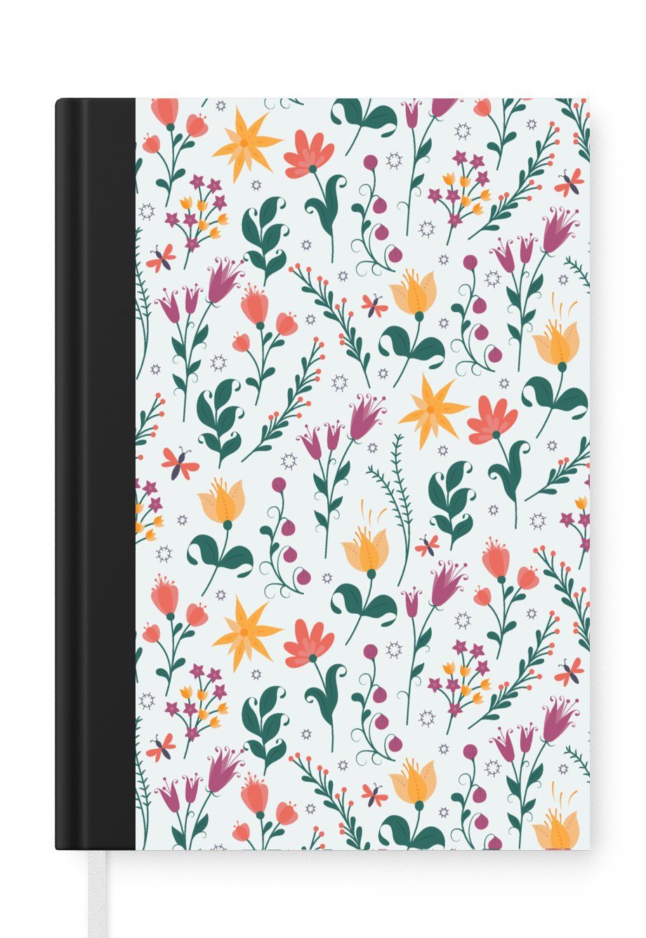 MuchoWow Notizbuch Muster - Blumen - Blätter, Journal, Merkzettel, Tagebuch, Notizheft, A5, 98 Seiten, Haushaltsbuch
