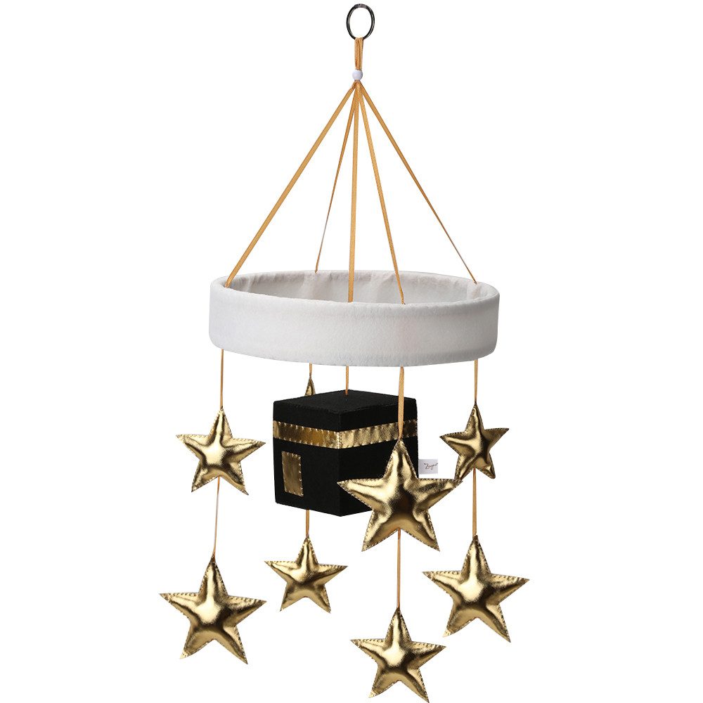 Zayno Mobile Handgemacht Religiöses "Kaaba mit Sternen" in Gold, (Set, 1-tlg., Hervorragendes Geschenk zur Geburt), Unterstützt das Einschlafen deines Babys.