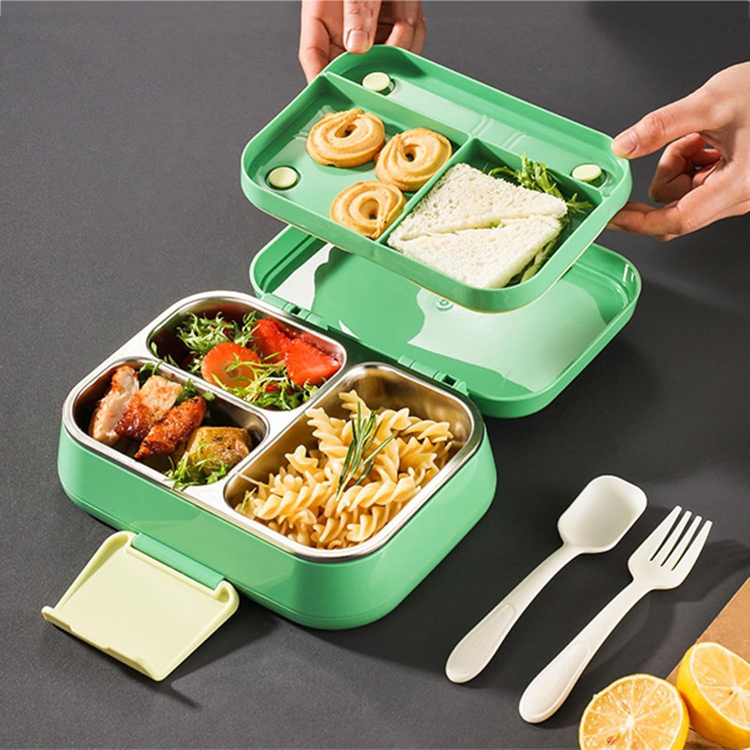 FELIXLEO Lunchbox Brotdose Edelstahl 1050ml Auslaufsicher mit 3 Fächern, (1-tlg)