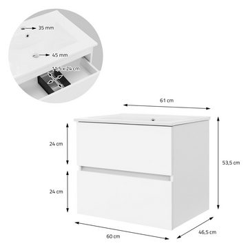 LuxeBath Waschbecken Badezimmertisch, Keramik Weiß 61x46,5x53,5cm Korpus MDF