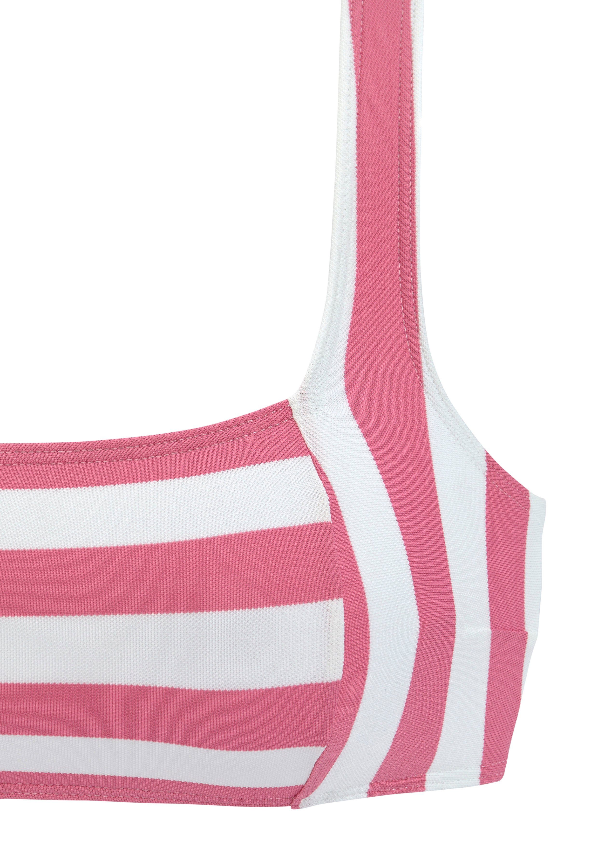 Venice Beach Bustier-Bikini mit gewebten Streifen flamingo-weiß