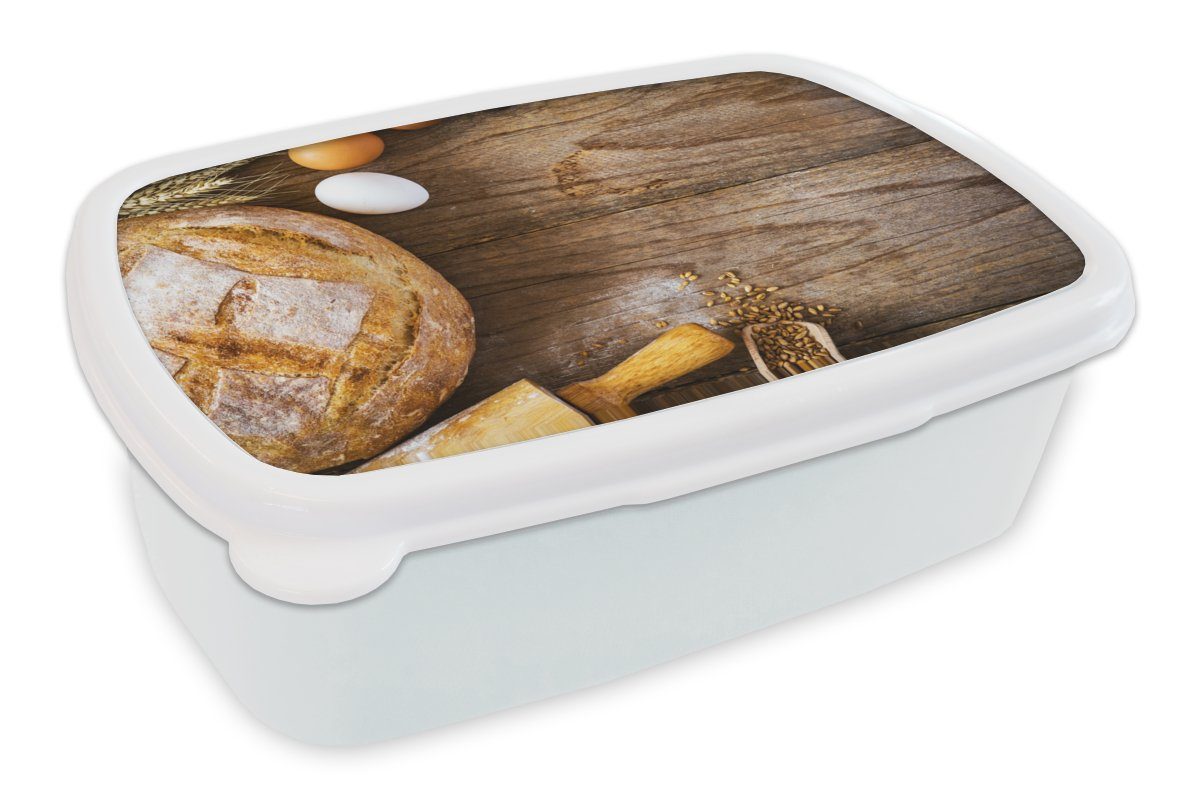 MuchoWow Lunchbox Brot - Eier - Küche, Kunststoff, (2-tlg), Brotbox für Kinder und Erwachsene, Brotdose, für Jungs und Mädchen weiß