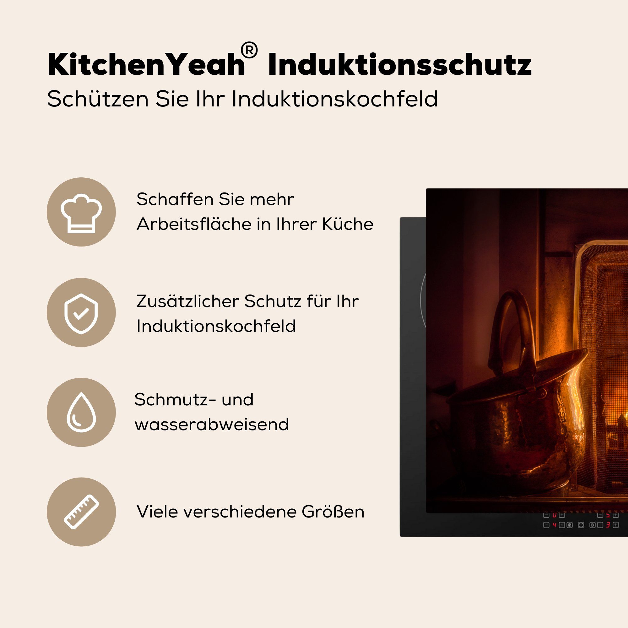 warmen für Induktionskochfeld Feuer, mit einem Vinyl, die Ceranfeldabdeckung Kamin Schutz Ein 81x52 tlg), cm, MuchoWow (1 küche, Herdblende-/Abdeckplatte