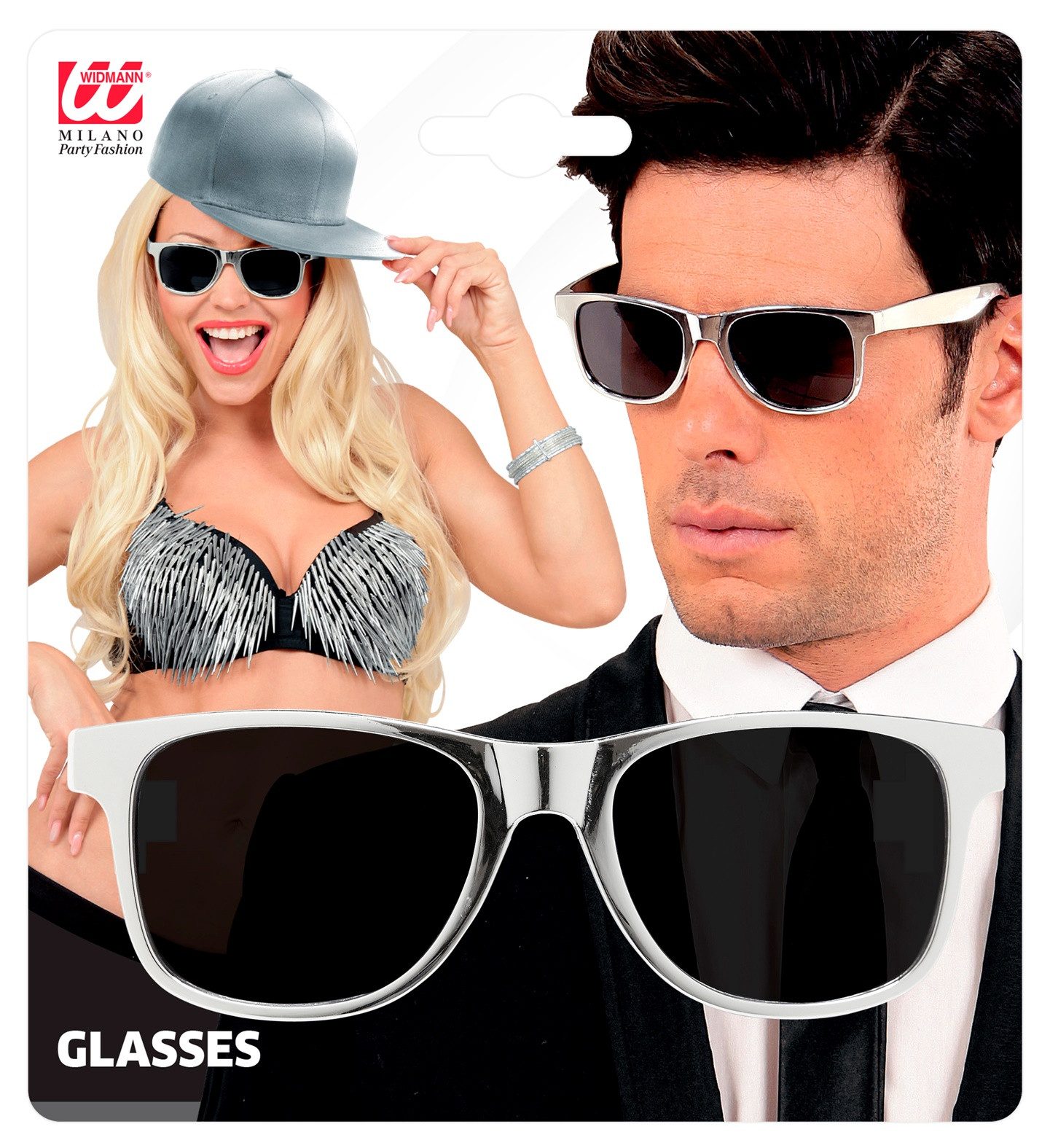 Widmann S.r.l. Verkleidungsmaske Partybrille mit getönten Gläsern, Silber Metallic