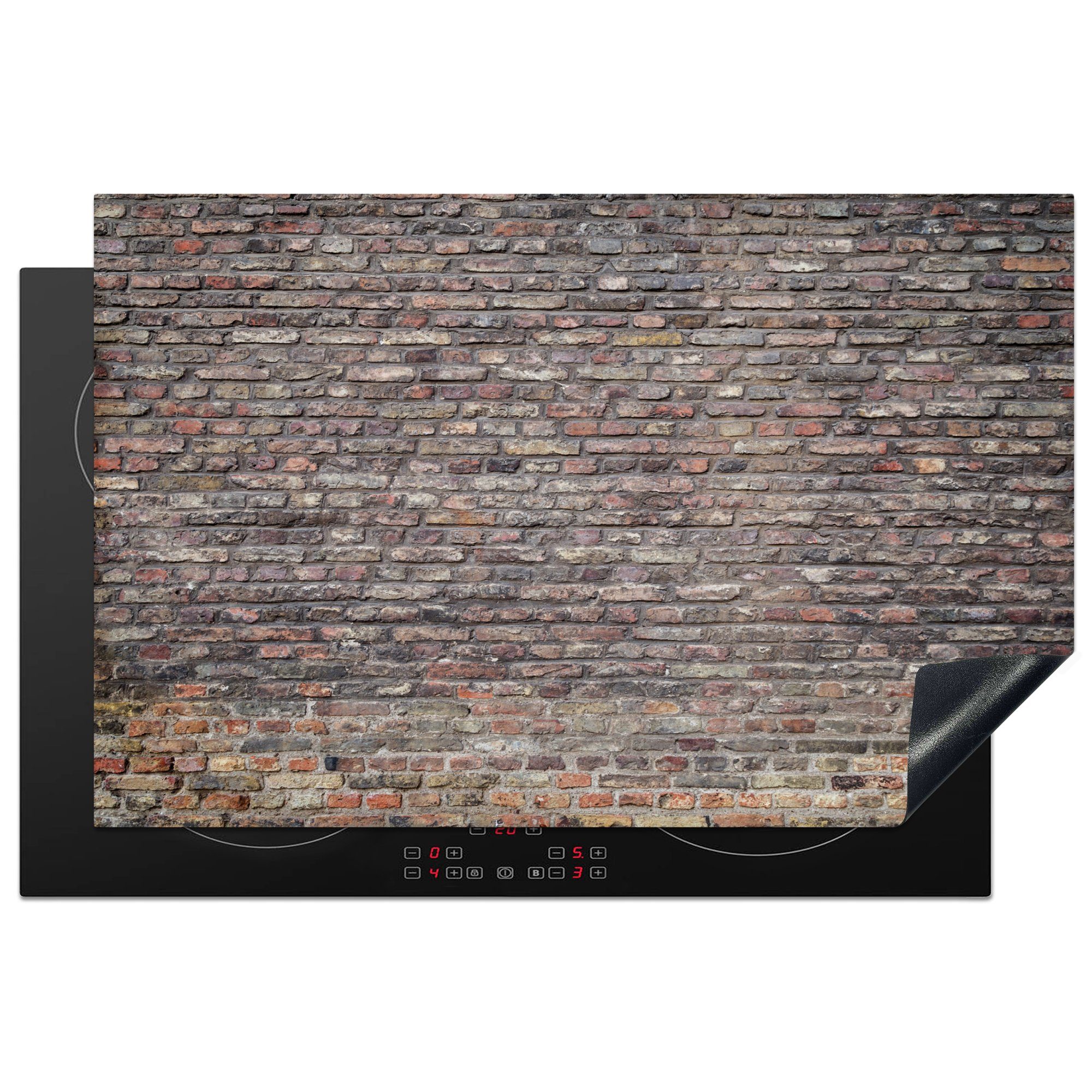 MuchoWow Herdblende-/Abdeckplatte Backstein - Grau - Wand, Vinyl, (1 tlg), 81x52 cm, Induktionskochfeld Schutz für die küche, Ceranfeldabdeckung