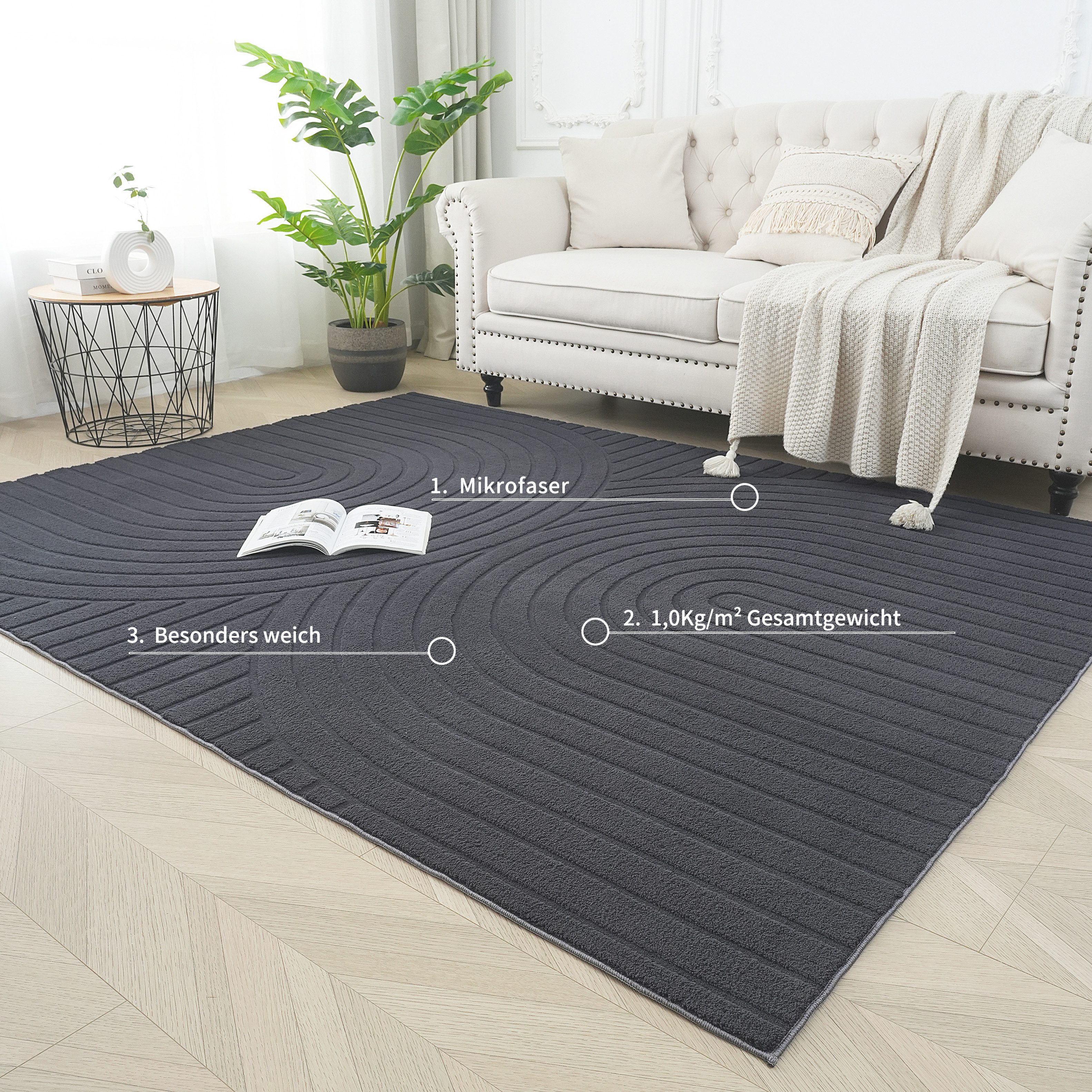 OTTO home Teppich Cali Regenbogen, Hoch-Tief-Effekt, rechteckig, Höhe: 15 mm, Uni-Farben, flauschig, waschbar, Wohnzimmer, Schlafzimmer