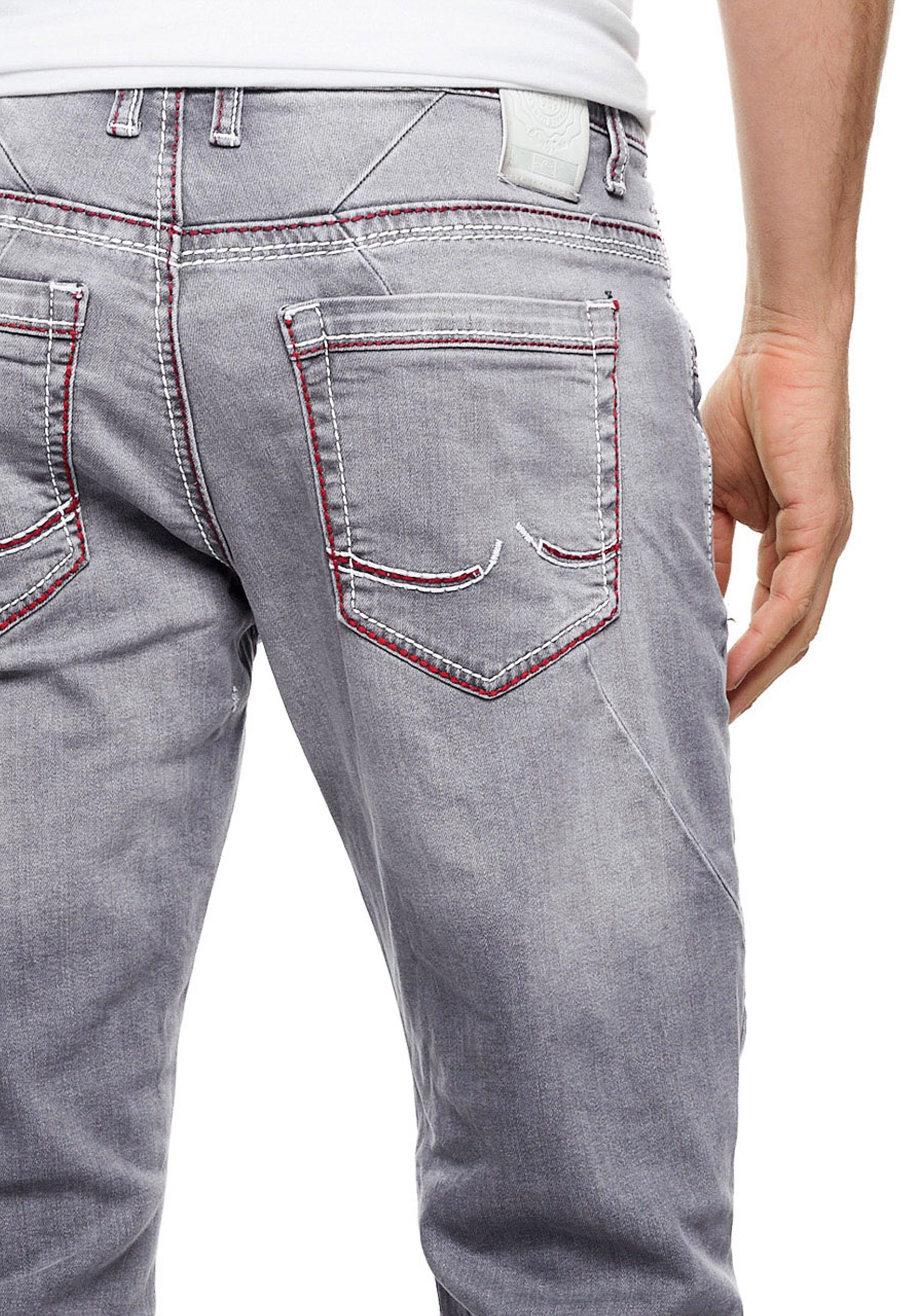 Rusty Neal Straight-Jeans grau Ziernähten Mit ODAR abgesetzten farblich