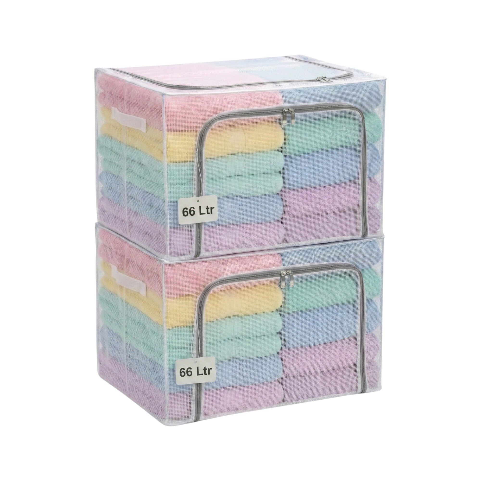 FALINGO Aufbewahrungsbox Faltboxen Aufbewahrungstaschen Metallrahmen transparent Reißverschluss (Set, 2 St., Boxen), Stabil und Faltbar, Schneller Zugriff, Inhalt einsehbar