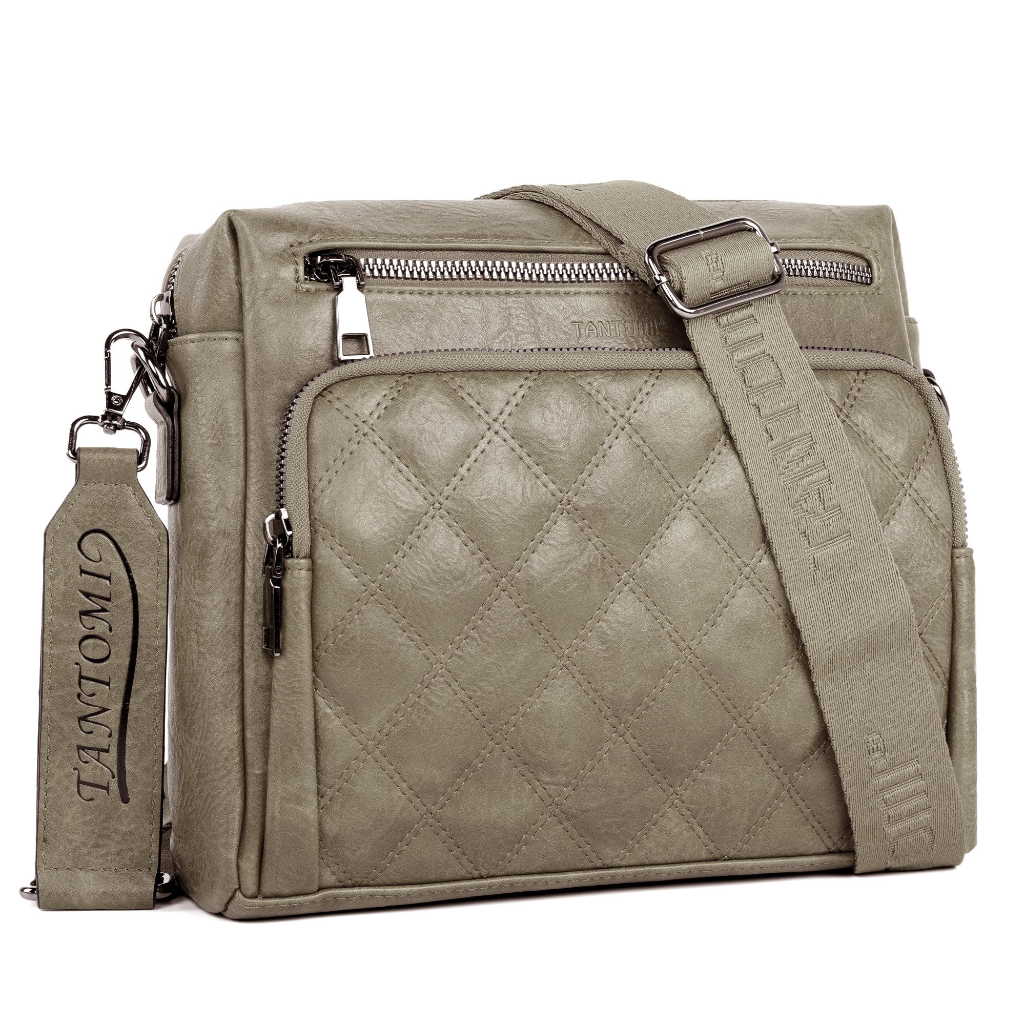 TANTOMI Umhängetasche Damen Schultertasche Mittelgroß, Crossbody Bag mit Mehreren Fächern, Damen Handtasche Leicht Henkeltasche Schultertasche