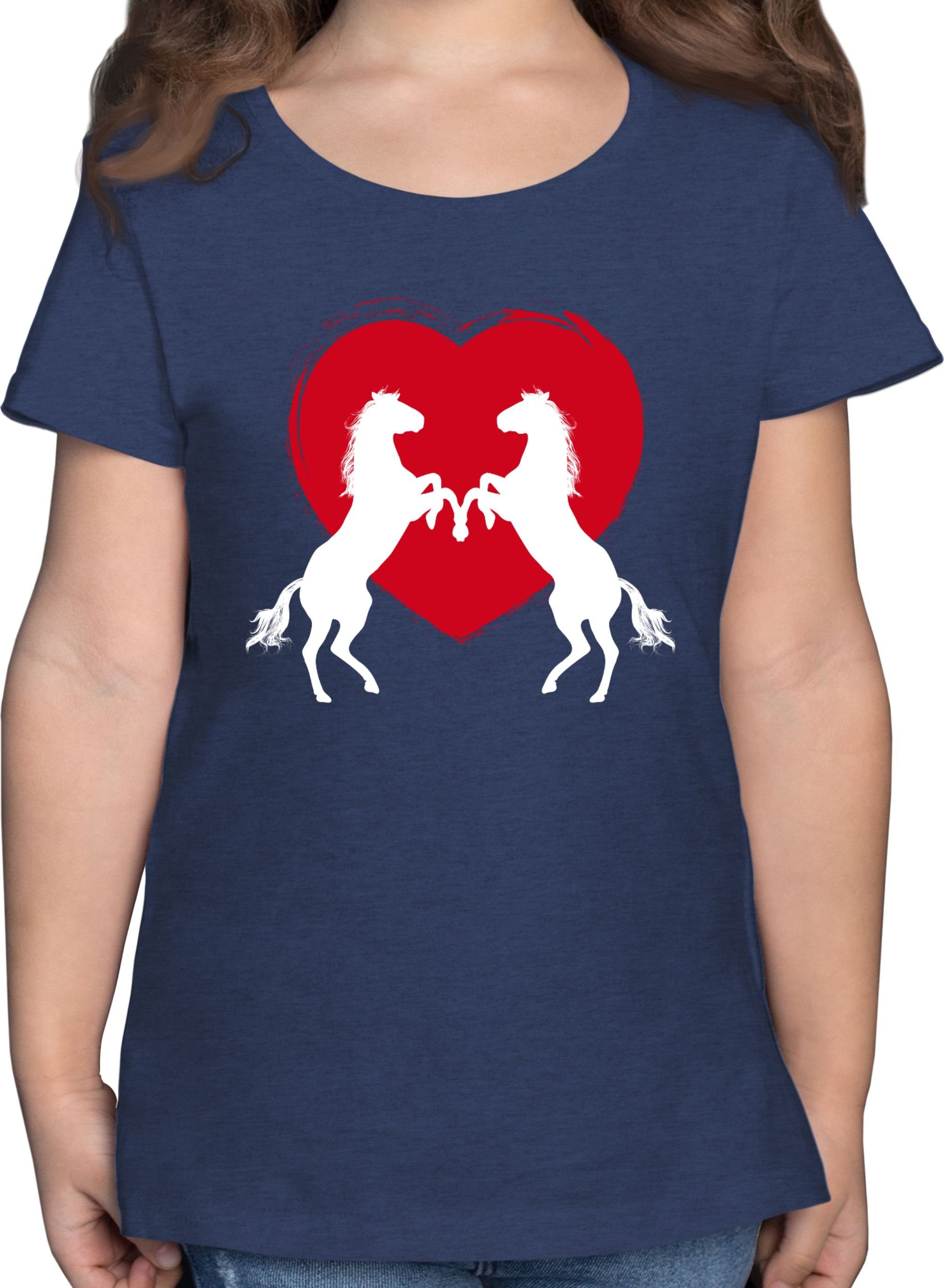 Shirtracer T-Shirt Pferde Herz 2 Dunkelblau mit Meliert Pferd