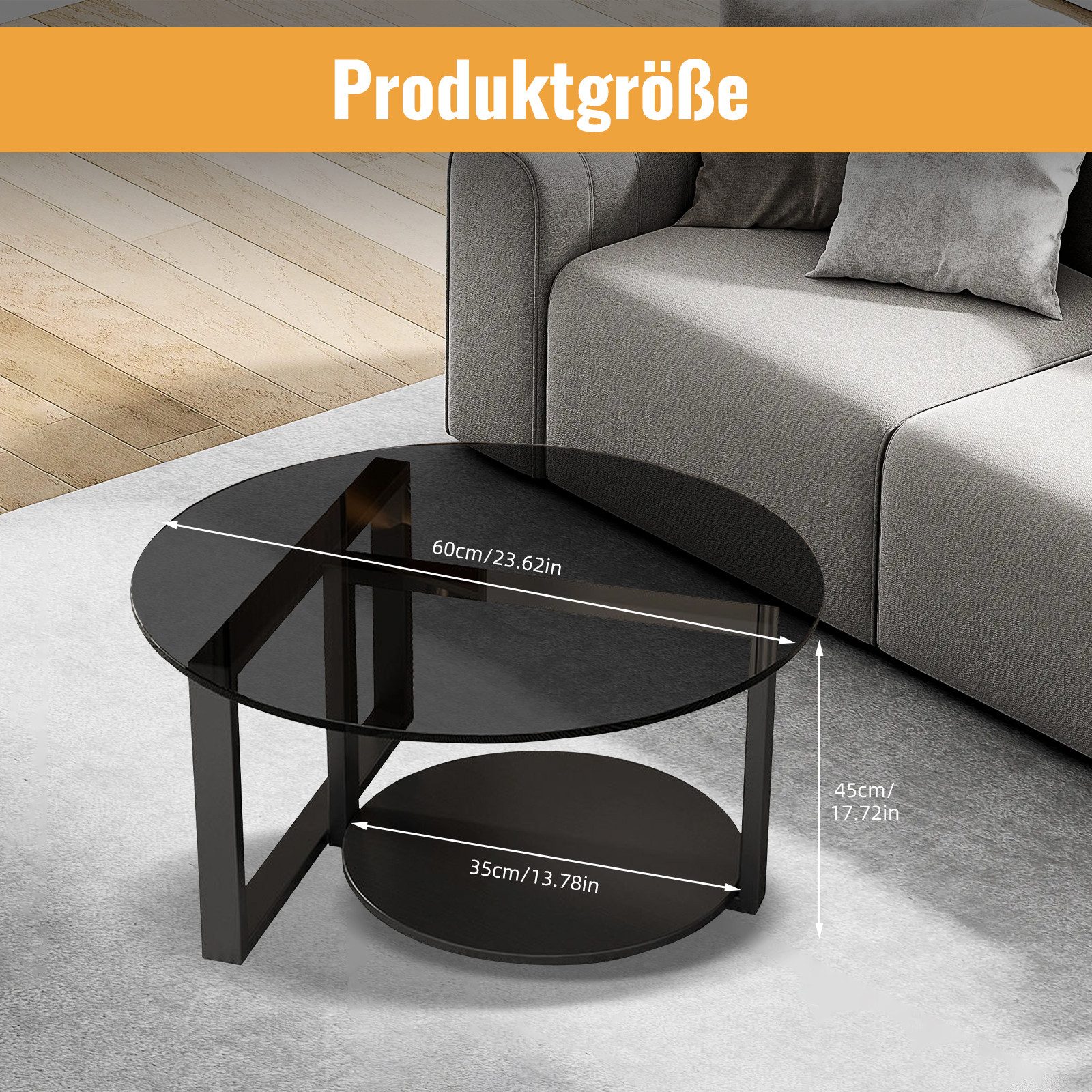 TWSOUL Couchtisch Runder Beistelltisch, Ø60x 45cm, 2 Ebenen mit Metallrahme günstig online kaufen