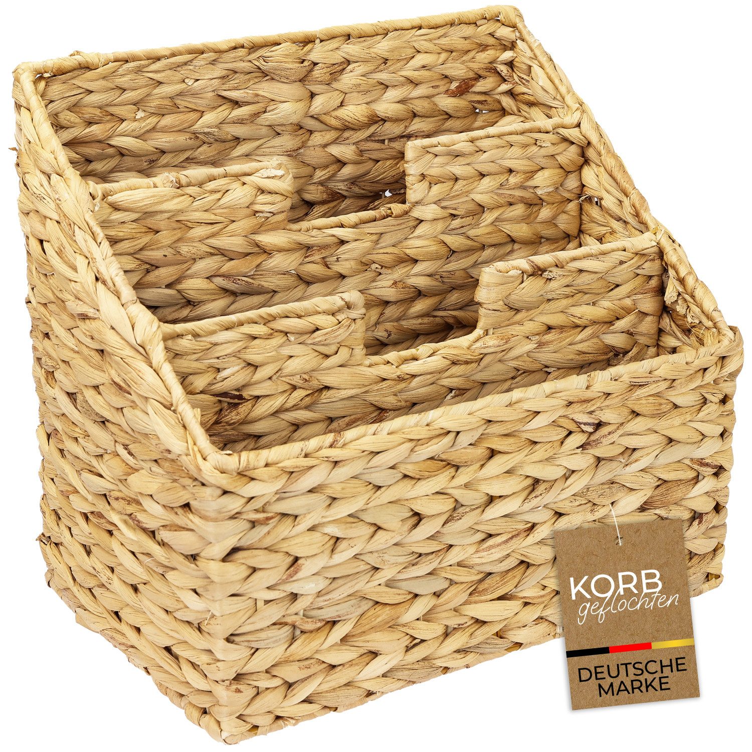HMF Zeitungsständer Zeitungskorb geflochten aus Wasserhyazinthe, vielfältiger Zeitungsständer mit 3 Fächern, 35 x 23 x 32 cm