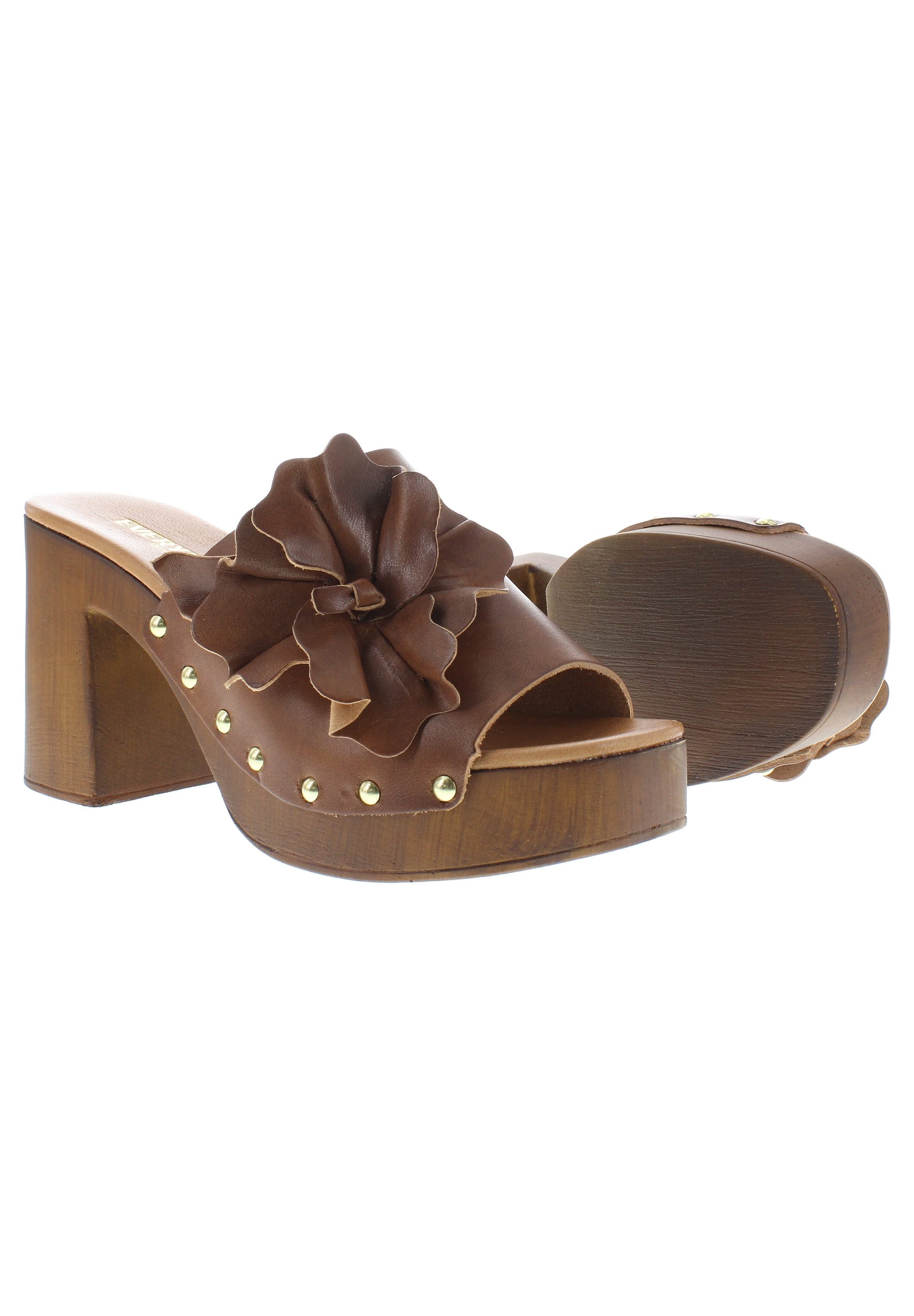 Everybody MARCELLA - Retro Plateau-Pantolette mit Lederblume Pantolette