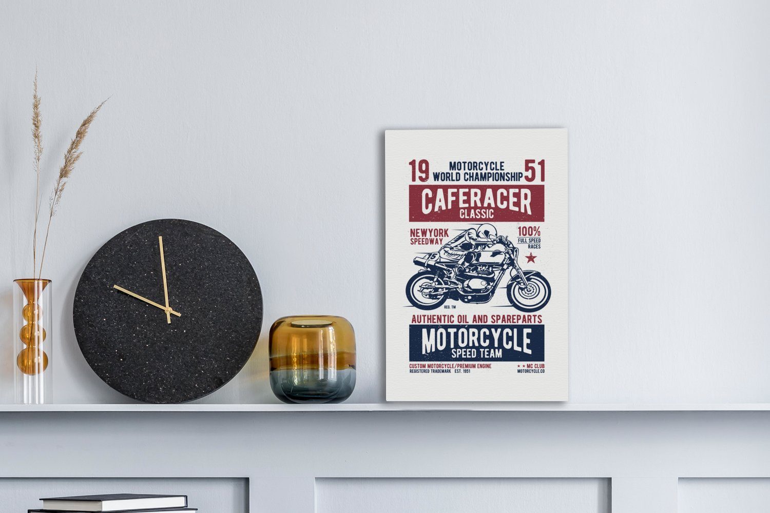 Mancave inkl. bespannt Motorrad cm Gemälde, Vintage fertig OneMillionCanvasses® - Leinwandbild Rennen, Zackenaufhänger, 20x30 - - St), (1 Leinwandbild