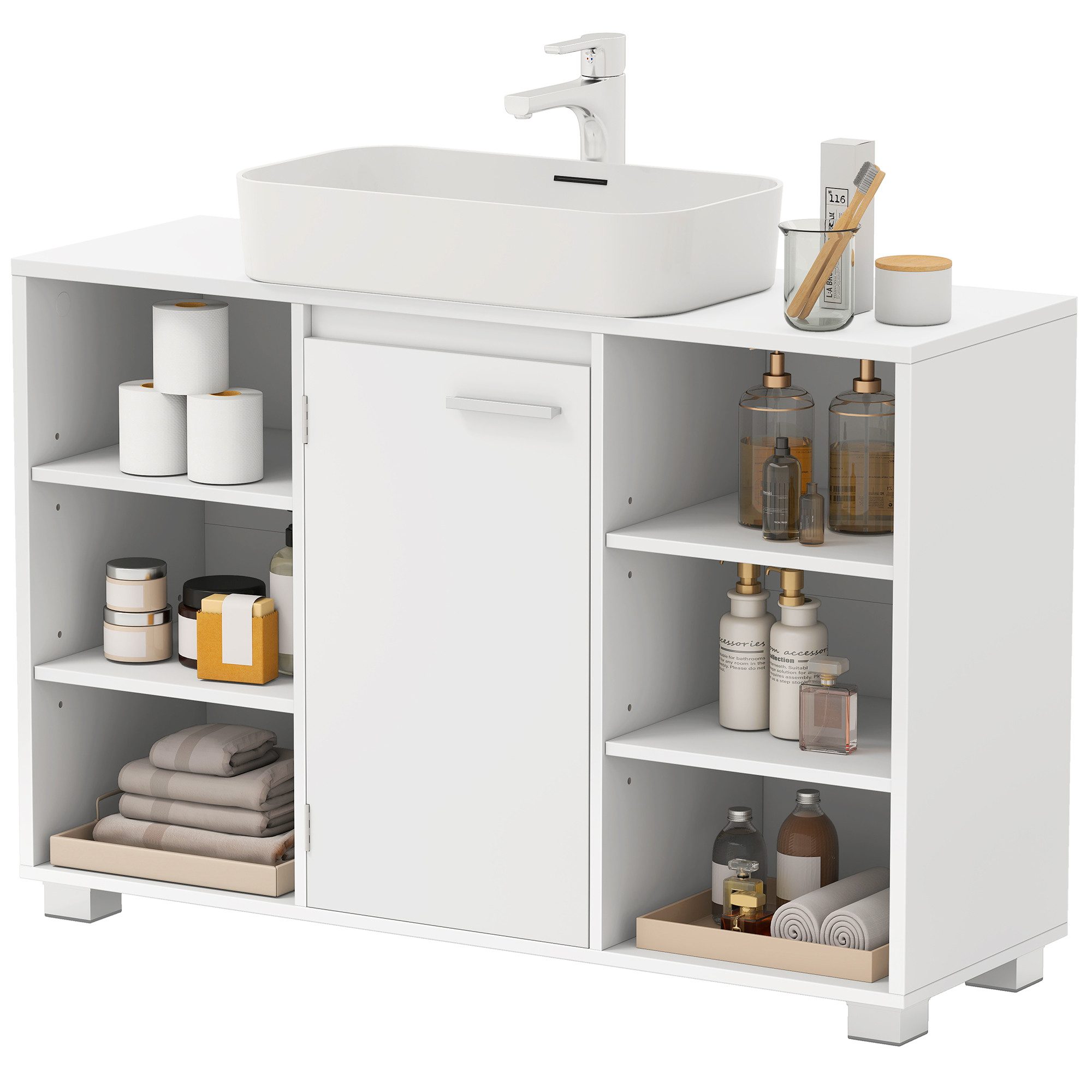 VASAGLE Waschbeckenunterschrank Unterschrank Badezimmerschrank Badschrank mit verstellbaren Ablagen, 30 x 90 x 60 cm, mit Füßen