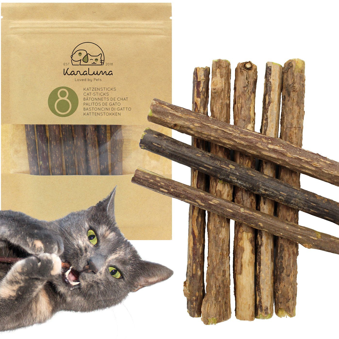 KaraLuna Tier-Beschäftigungsspielzeug 8 Katzensticks / Matatabi Sticks I Katzenspielzeug Catnip, Natürliches Katzenspielzeug und Zahnpflege für Katzen