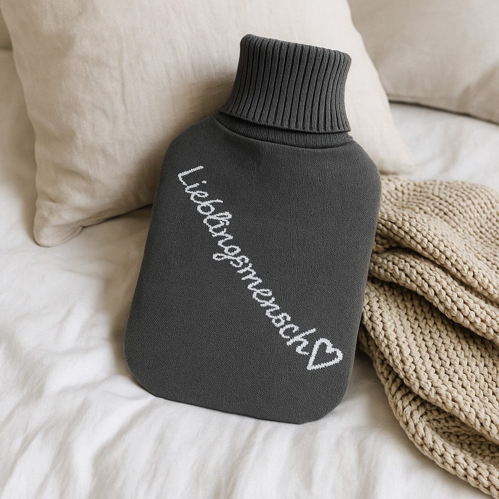 what the shop Wärmflasche Wärmflasche Lieblingsmensch 1,7 L grau 18x34 cm mit Polyesterbezug, (1-tlg), Wohlfühlwärme für echte Lieblingsmenschen