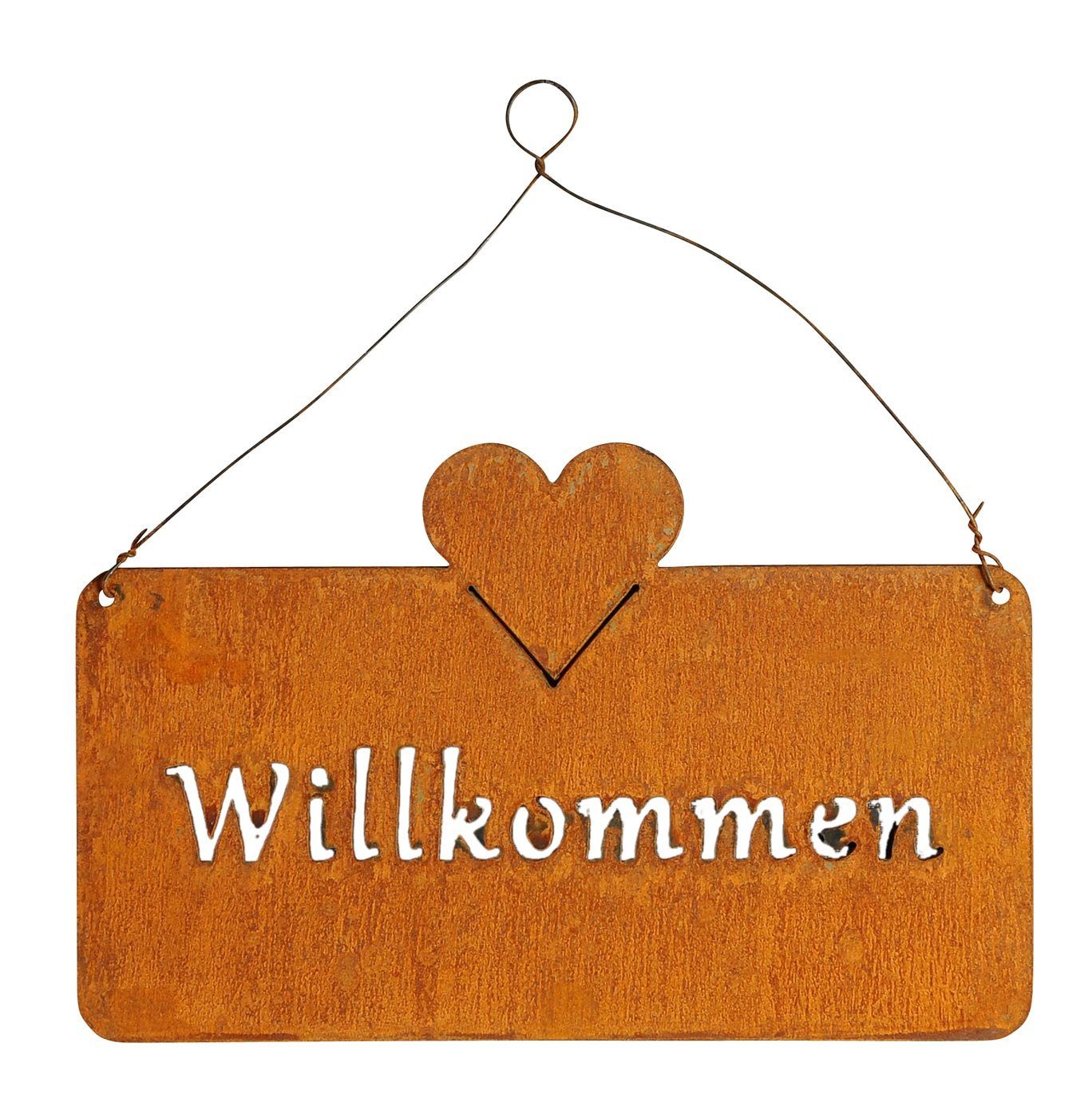 Levandeo® Metallbild, Schild Willkommen 25x16cm Außen Garten-Deko Rost Herz Eisen