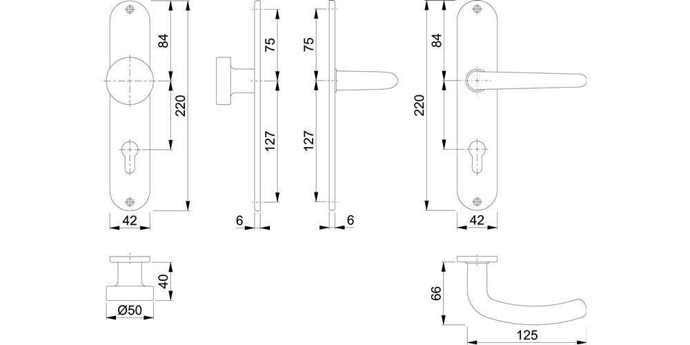 HOPPE Türbeschlag Langschildgarnitur E58/302/1310Z / rechts F69 72 mm DIN links PZ Denver Edelstahl