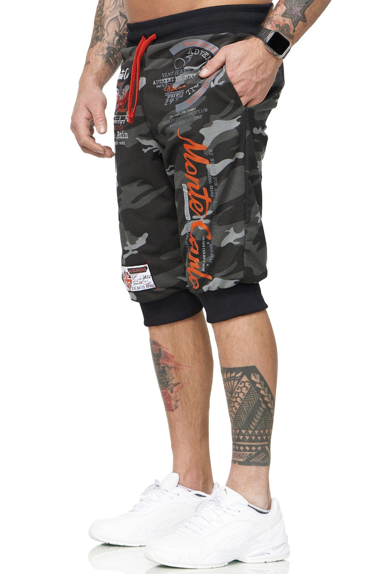 L.gonline Jogginghose Herren Jogginghose, Freizeithose, Sporthose, Monte Carlo 592 (Shorts Bermudas Capri-Hose, 1-tlg) Fitness Freizeit Casual Antra Rot Camo