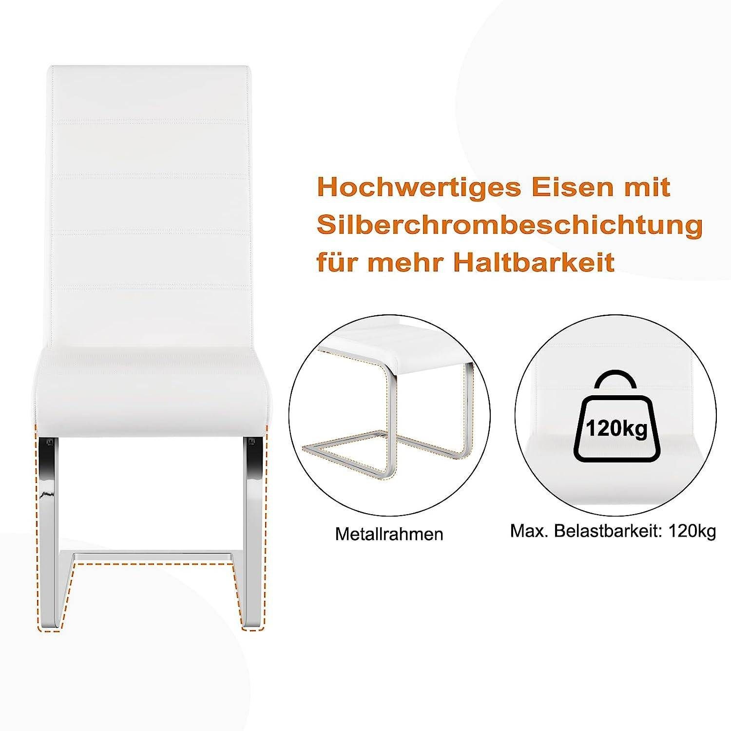 Woltu Freischwinger (Set, 4 St), mit hoher Rückenlehne Kunstlederbezug bis 120kg belastbar