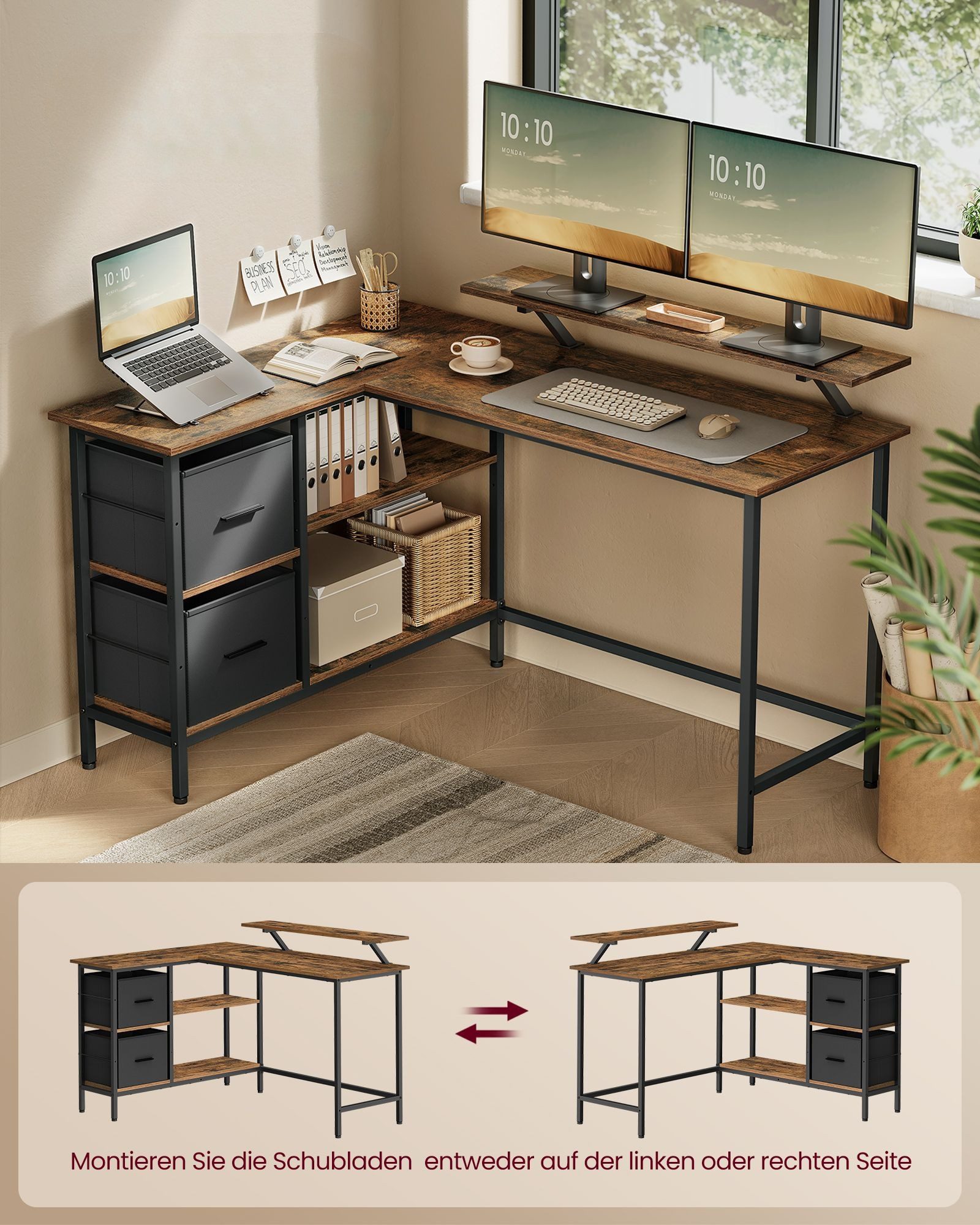 VASAGLE Eckschreibtisch Schreibtisch, L-Form, mit verstellbarer Ablage und günstig online kaufen