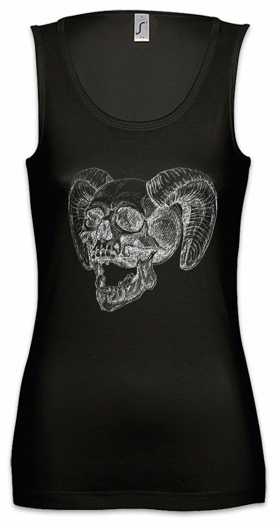 Urban Backwoods Tanktop Horned Skull Ärmelloses Damen T-Shirt Teufel Lucifer Satan Schädel Satanismus Satanism Tattoo Art