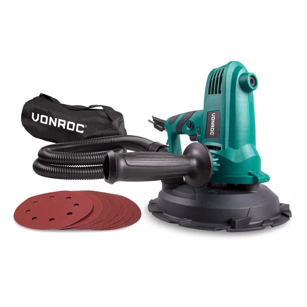 VONROC Deckenschleifer - 750W - Schleifmaschine - Ø180MM - Decke & Wand, max. 2700 U/min, (13 tlg), – Inklusive Schlauch-, Staubsammelbeutel und 8 Schleifpapier