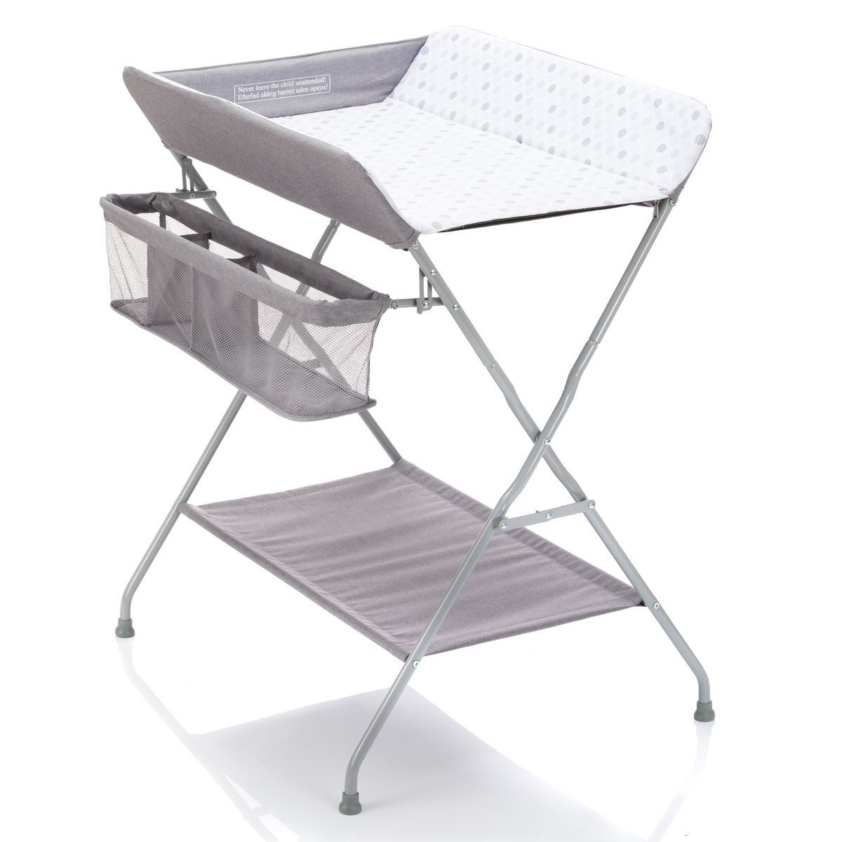 Fillikid Wickeltisch Circle - Grau, Baby Wickelkombi Klappbare Wickelkommode mit Wickelauflage & Fächern