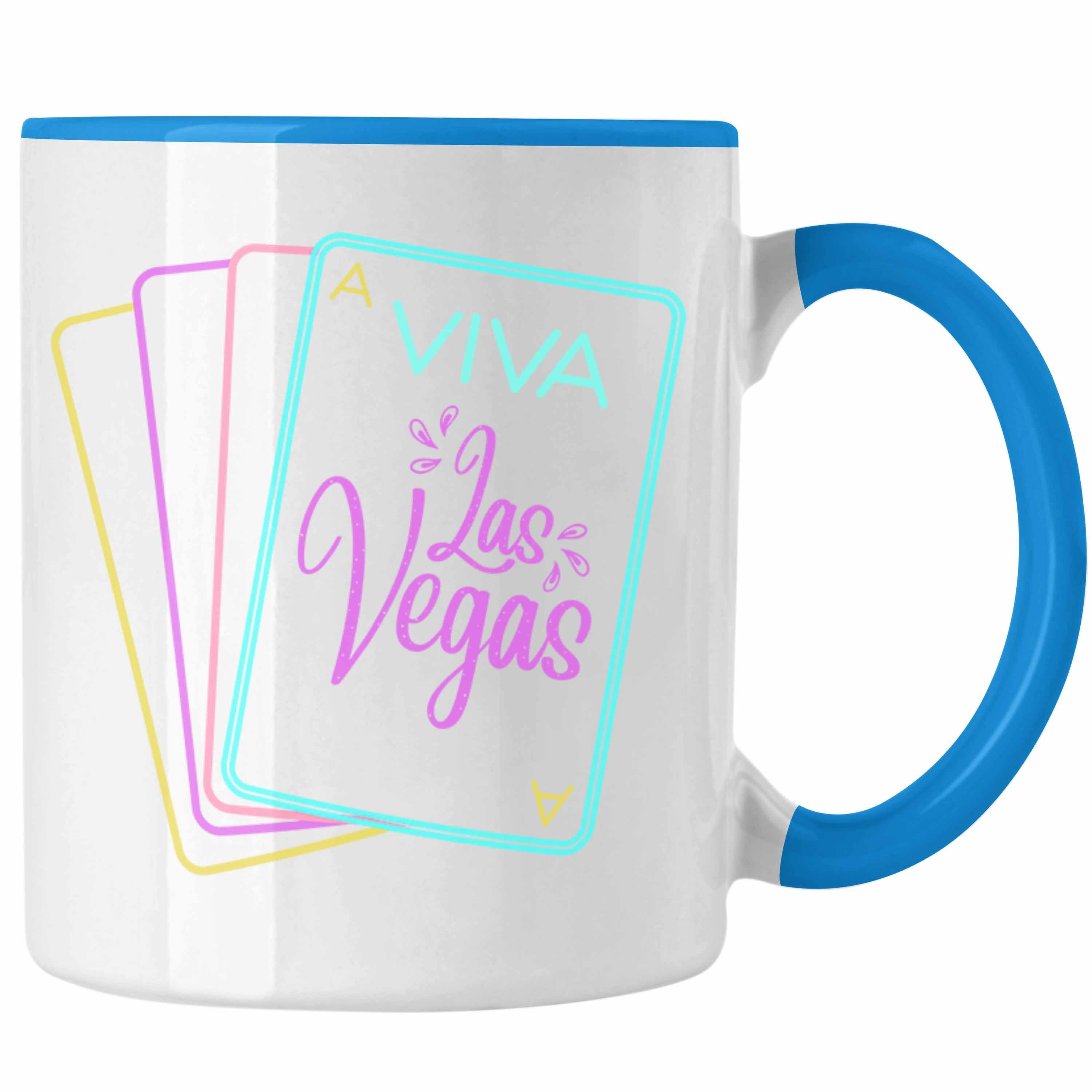 Trendation Tasse - Trendation Tasse Neon 80er Viva Vegas Geschenk Geschenkidee Blau Retro Las Jahre