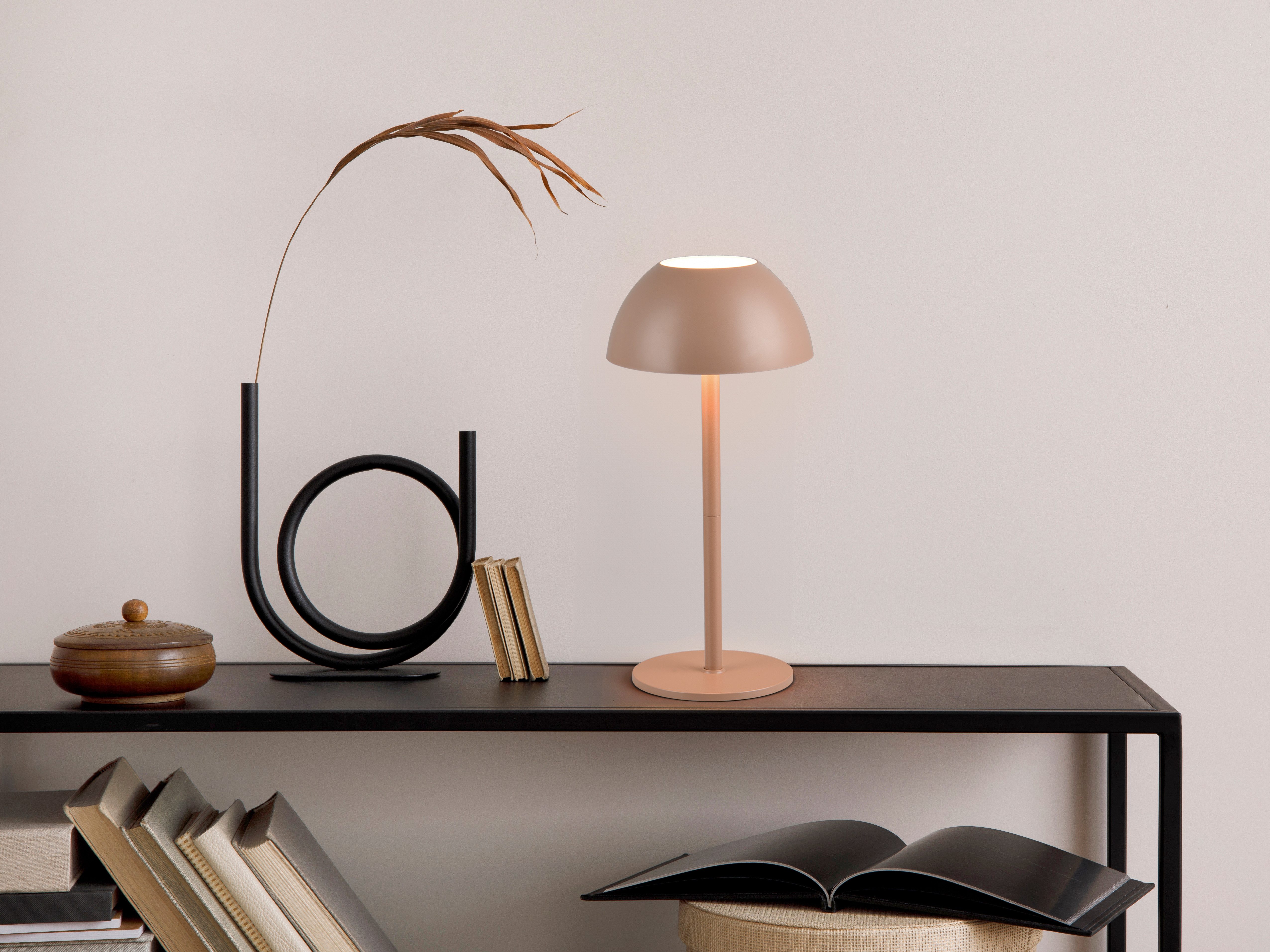 Reality Leuchten LED Außen-Tischleuchte RICARDO Tischleuchte 2er-Set, Dimmfunktion, USB-Ladefunktion, LED fest integriert, Warmweiß, 2er Set Outdoor Akku Tischlampe Pilzdesign USB-C 4-fach Touch Dimmer
