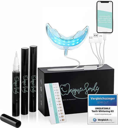 Uniquesmile Zahnbleaching-Kit Teeth whitening kit, PAP Formel, LED Technologie, schmerzfrei, frei von Schadstoffen.