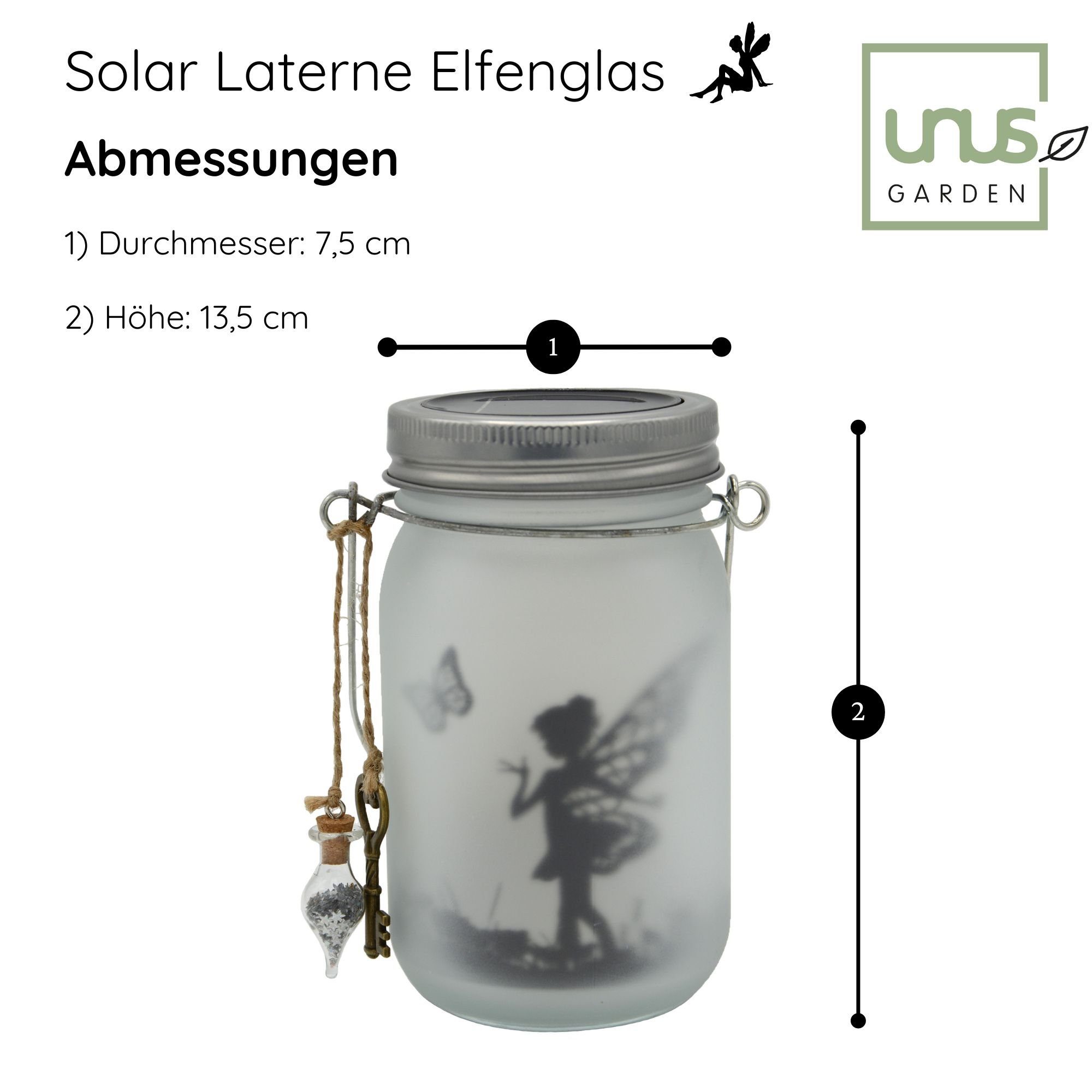 UNUS GARDEN LED Solarleuchte Feenglas Schmetterlingsfee, Solarglas Schmetterlingsfee Windlicht Laterne Feenlicht warmweiß – Bild 5 von 5