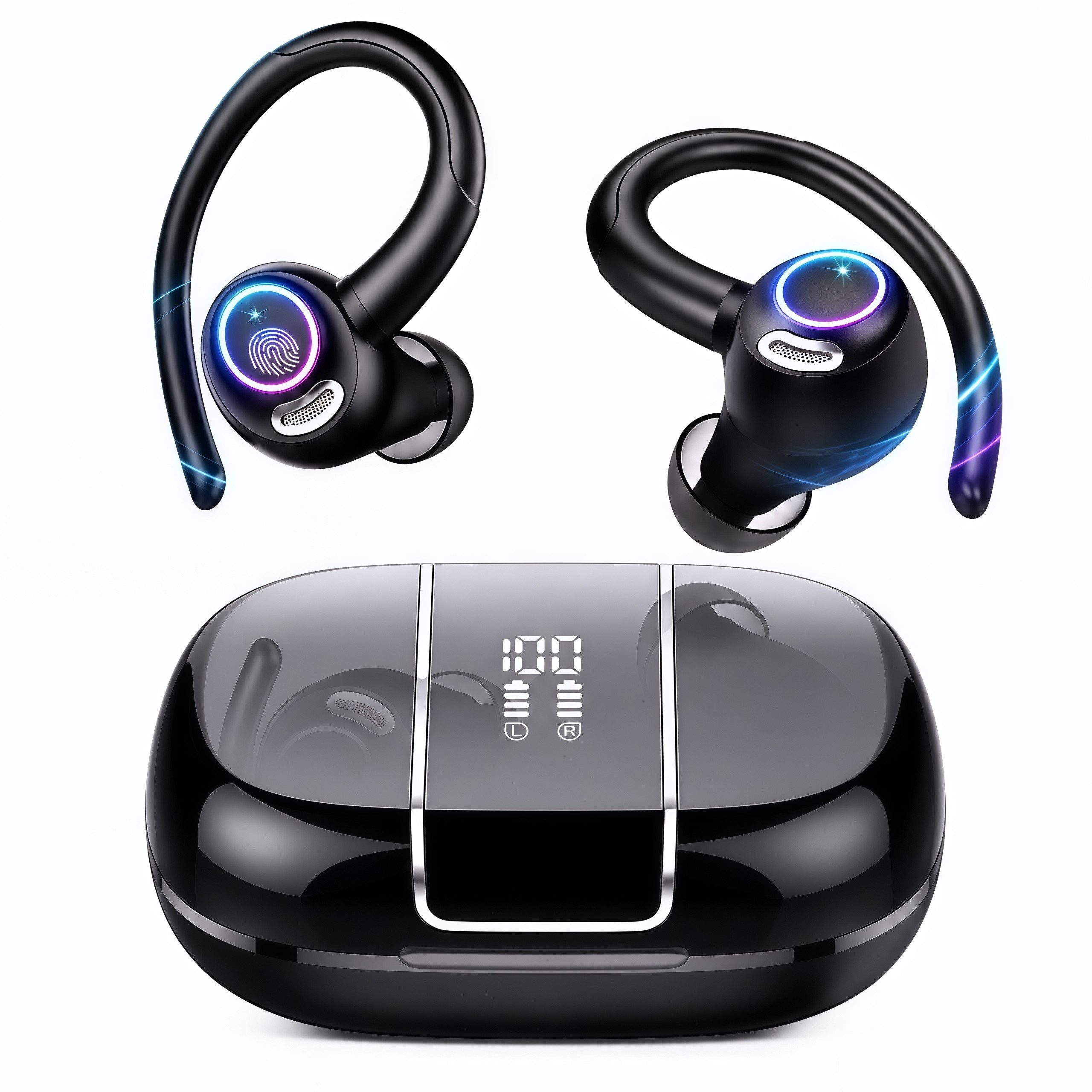 Forrlite Bluetooth Kopfhörer Sport, in Ear Kopfhörer Kabellos Bluetooth 5.3 mit In-Ear-Kopfhörer (HD Mic, Herausragender Sound, 40 Std Spielzeit, Comfort Fit, Dual LED-Anzeige, IP7 Wasserdicht Ohrhörer mit Ohrhaken, Open Ear Kopfhörer, Kopfhörer, TWS In-E