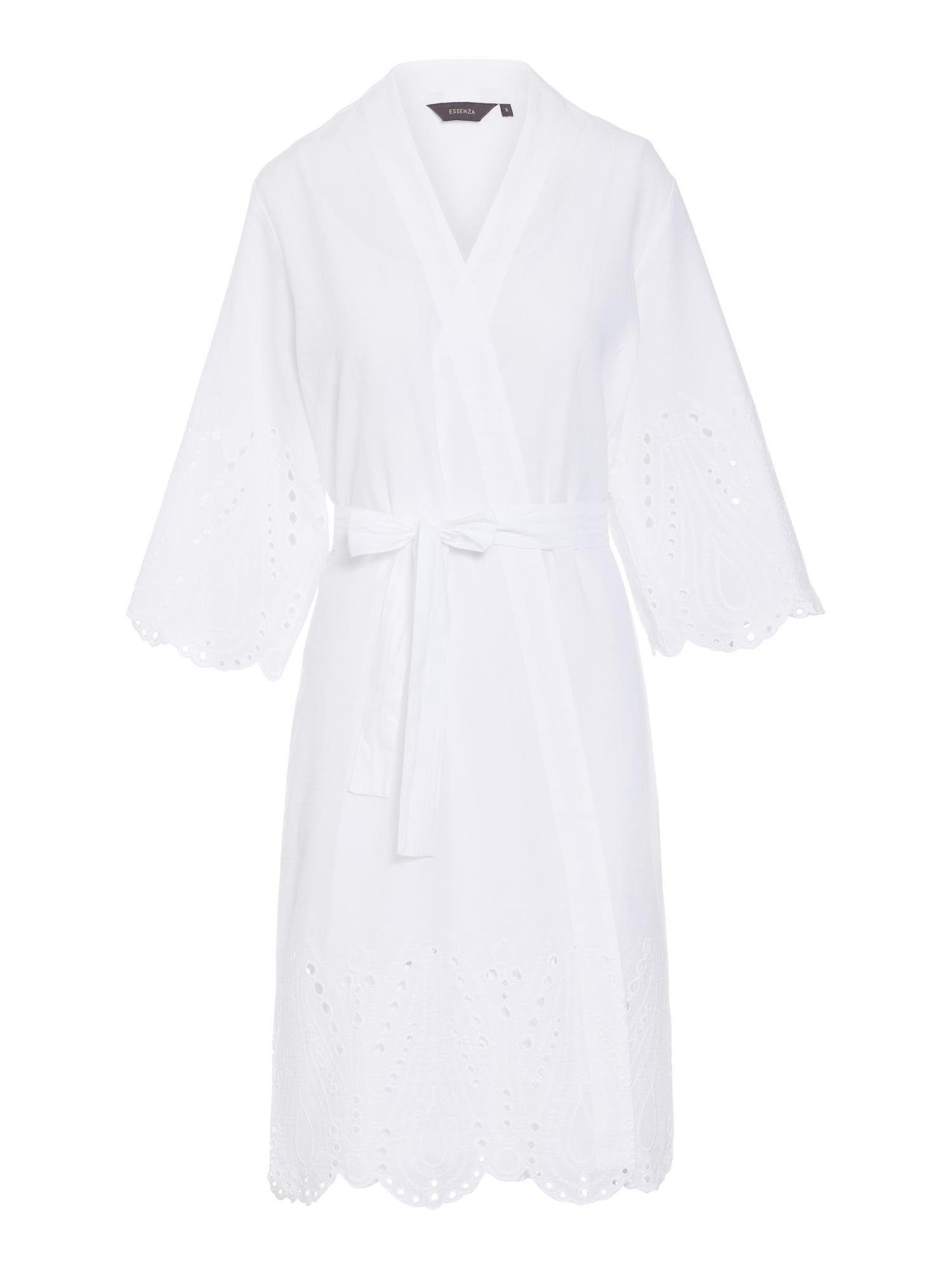 Essenza Kimono Sarai Tilia, Kurzform, Baumwolle, Kimono-Kragen, Gürtel, mit Stickereidetails Pure White