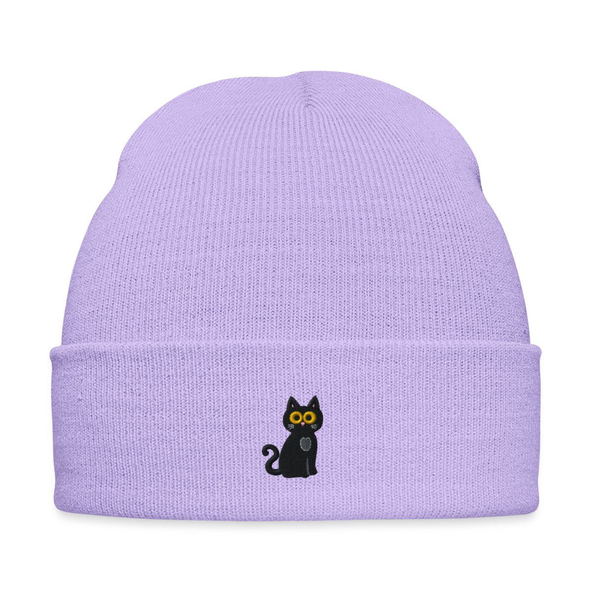 Beanie Schwarze Katze Bestickt Bestickte Wintermütze